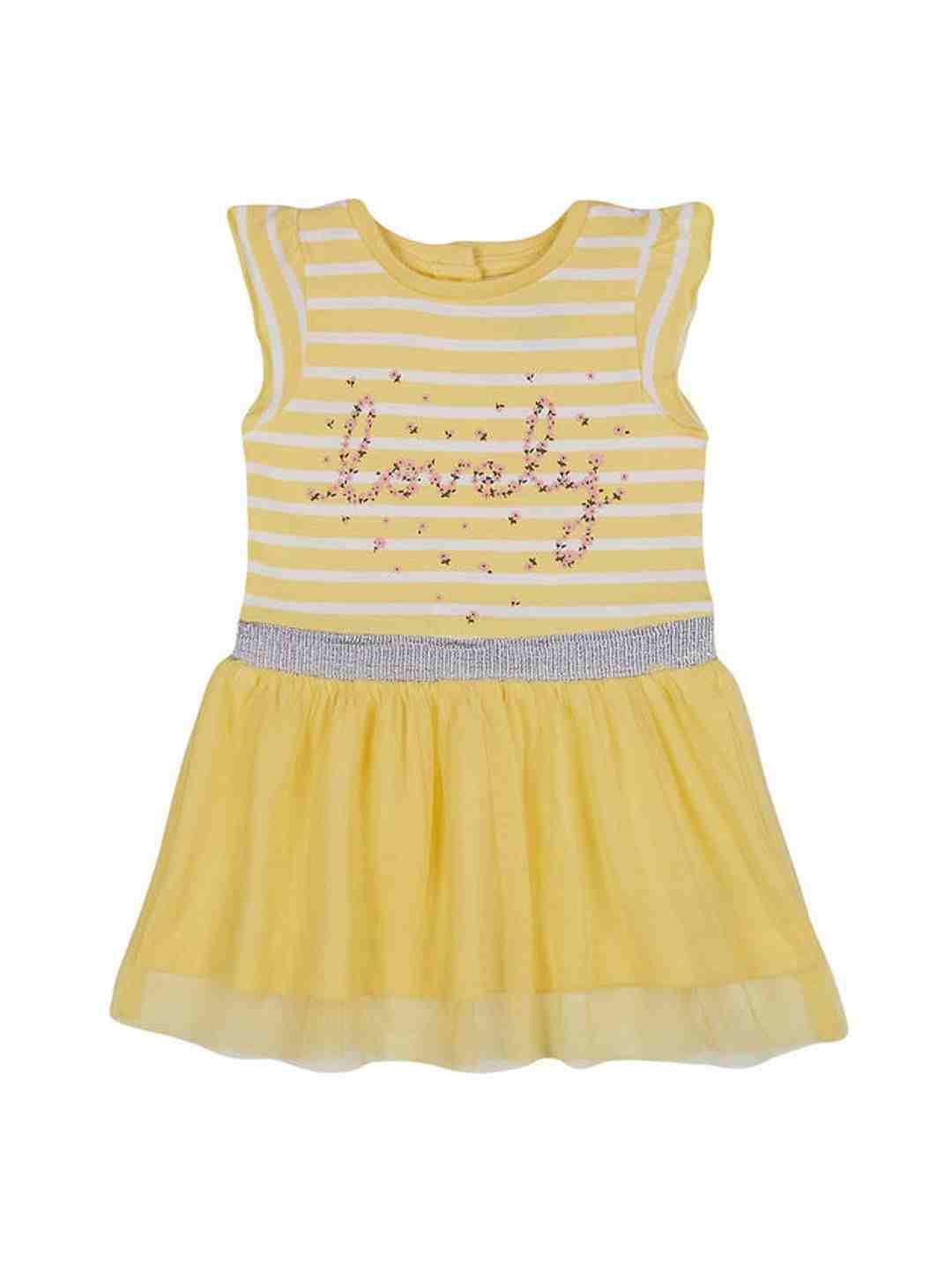Girls Half Sleeve Partywear - Printed Yellow