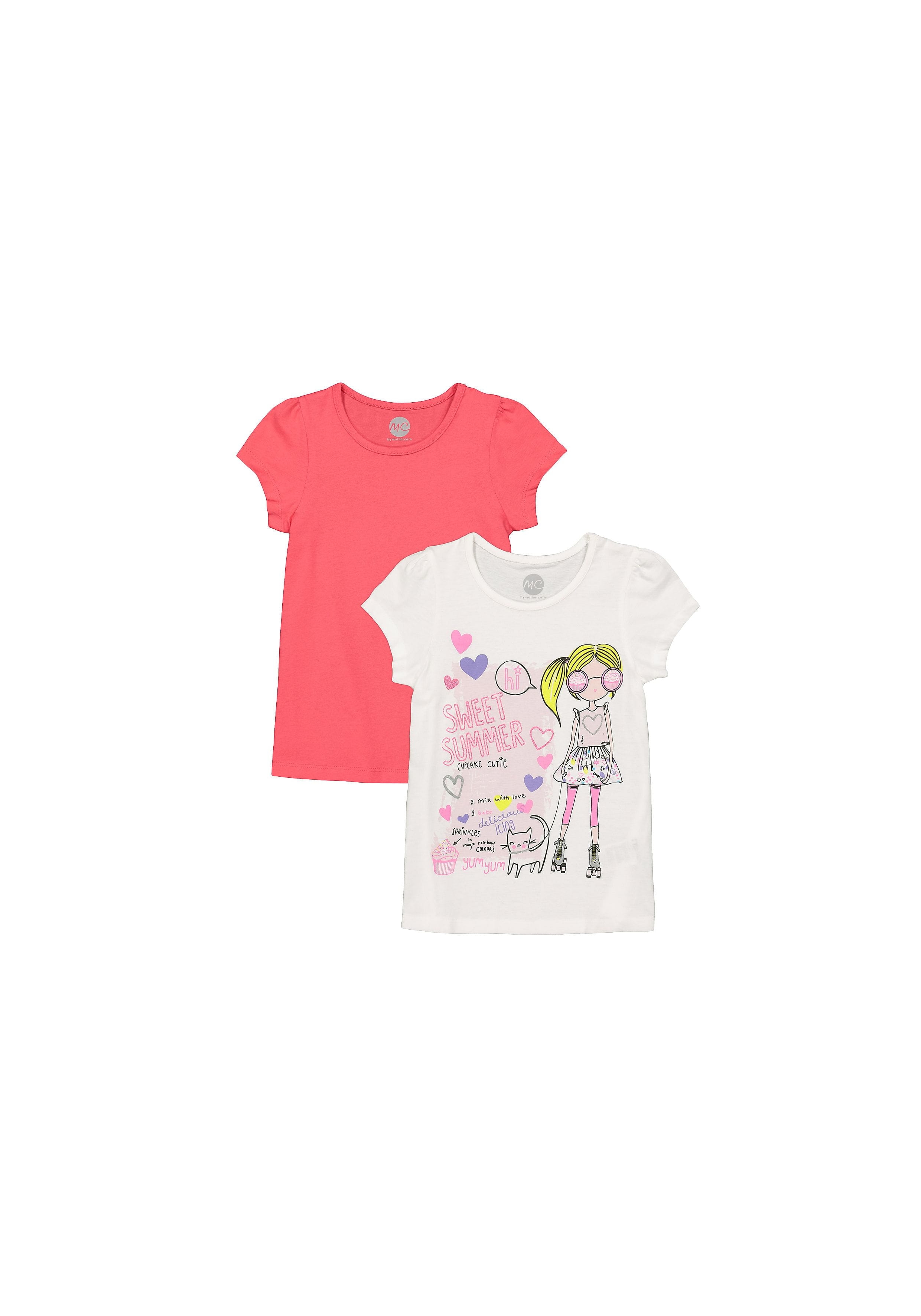 Girls Half Sleeves T-Shirt Girl And Text Print - Pack Of 2 - Red White