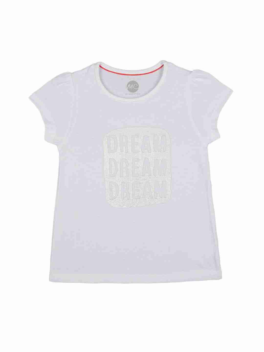 Girls Half Sleeve Round Neck Tee - Printed White