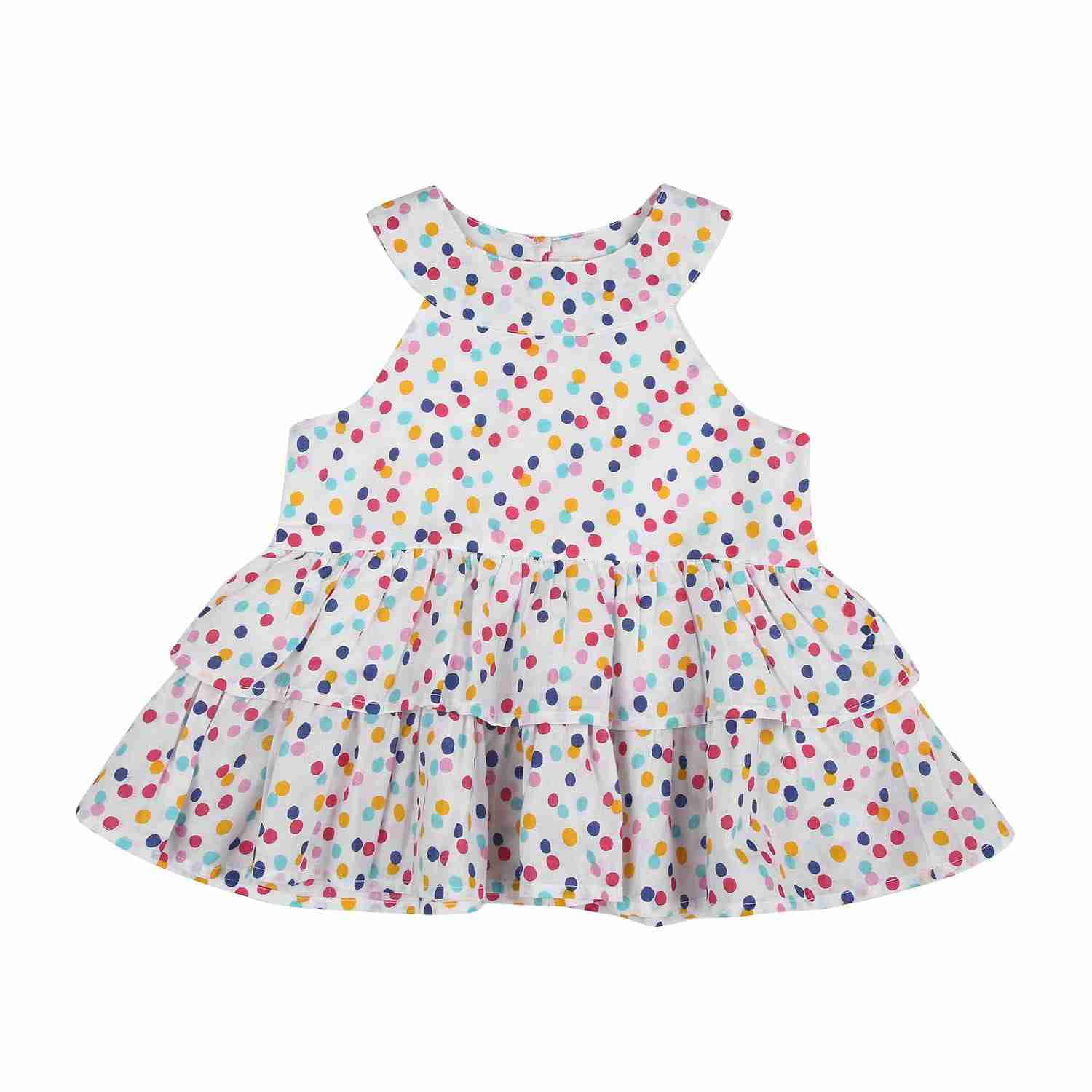 Girls Sleeveless Polka dot print Tiered Top - Multicolor