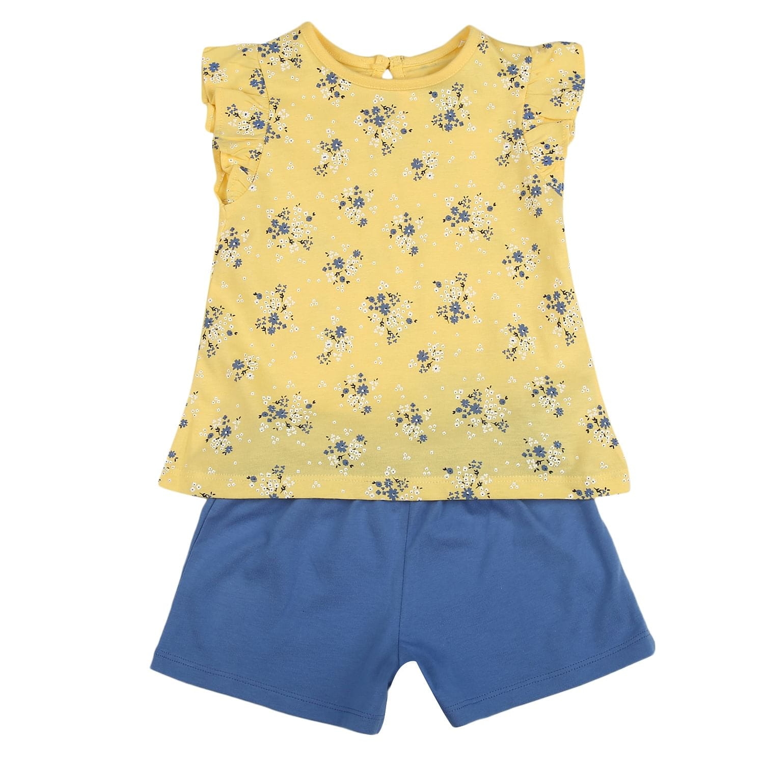 Mothercare | Girls Half sleeves Floral print T-shirt and shorts set - Yellow 0