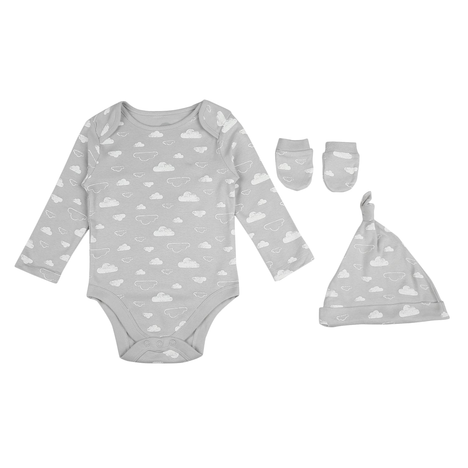 Mothercare | Unisex Half sleeves Cloud print 3 piece set - Grey 0