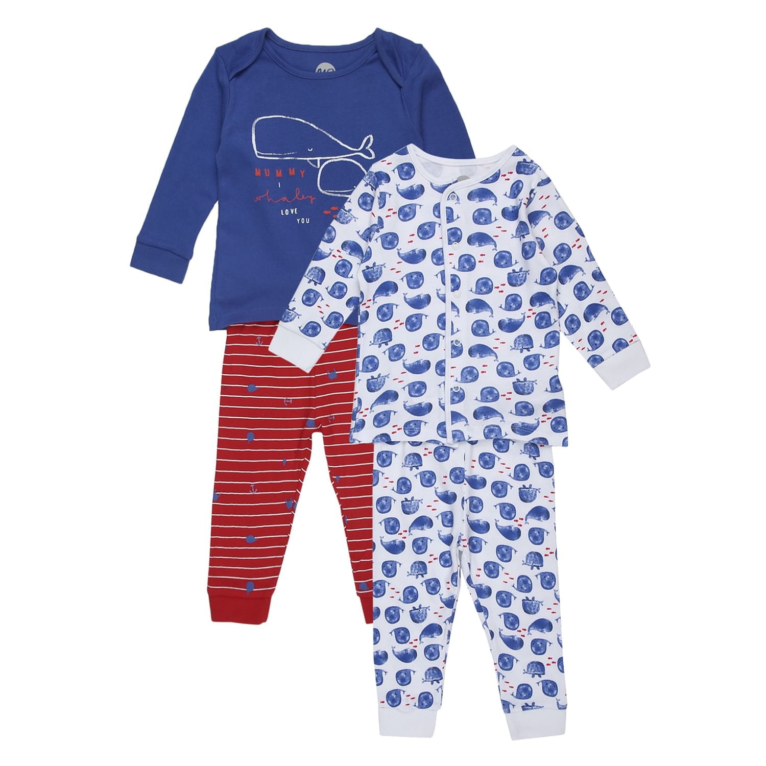 Mothercare | Boys Full sleeves Whale print Pyjamas - Pack of 2 - Blue red 0