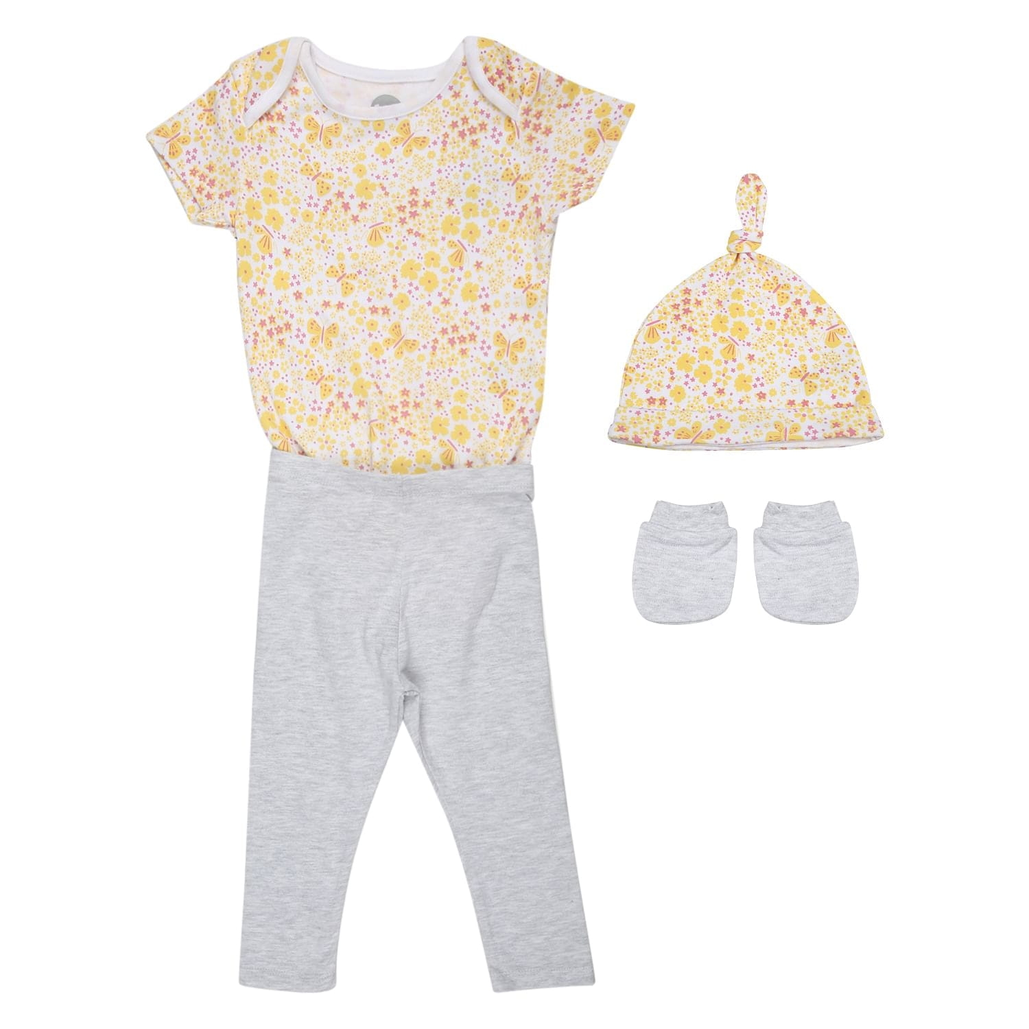 Mothercare | Girls Half sleeves Butterfly print 3 piece set - Yellow 0