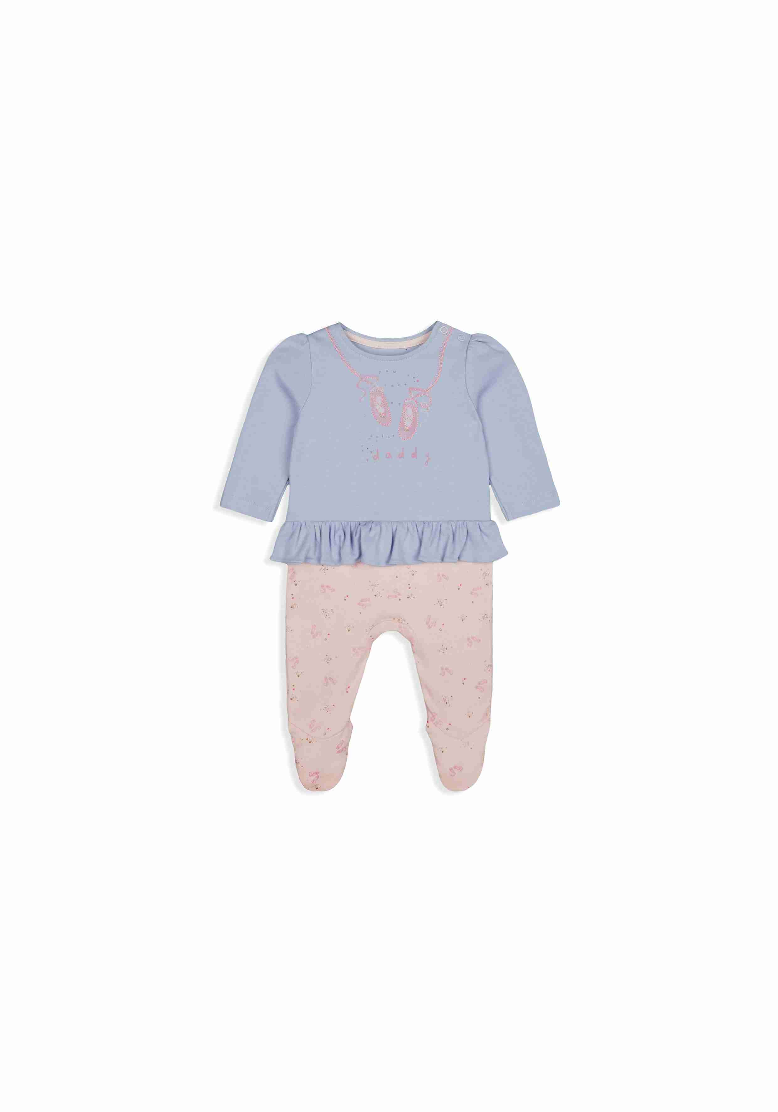 Mothercare Girls 100% Cotton Full Sleeves Romper - Blue