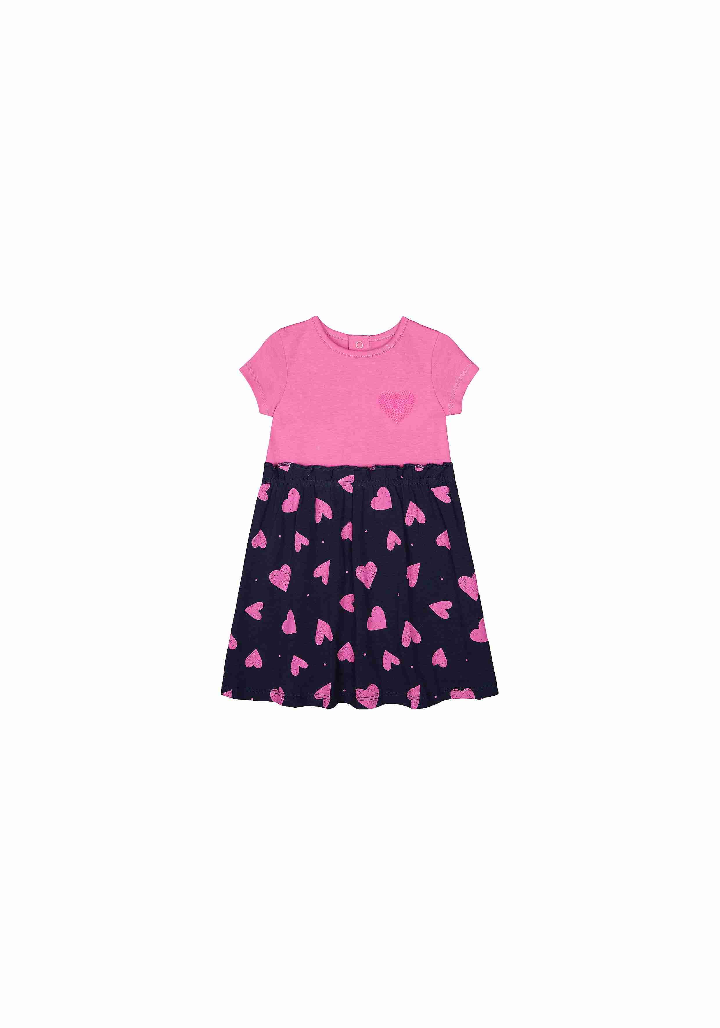 Girls Half Sleeves Dress Sequin Heart - Pink Navy