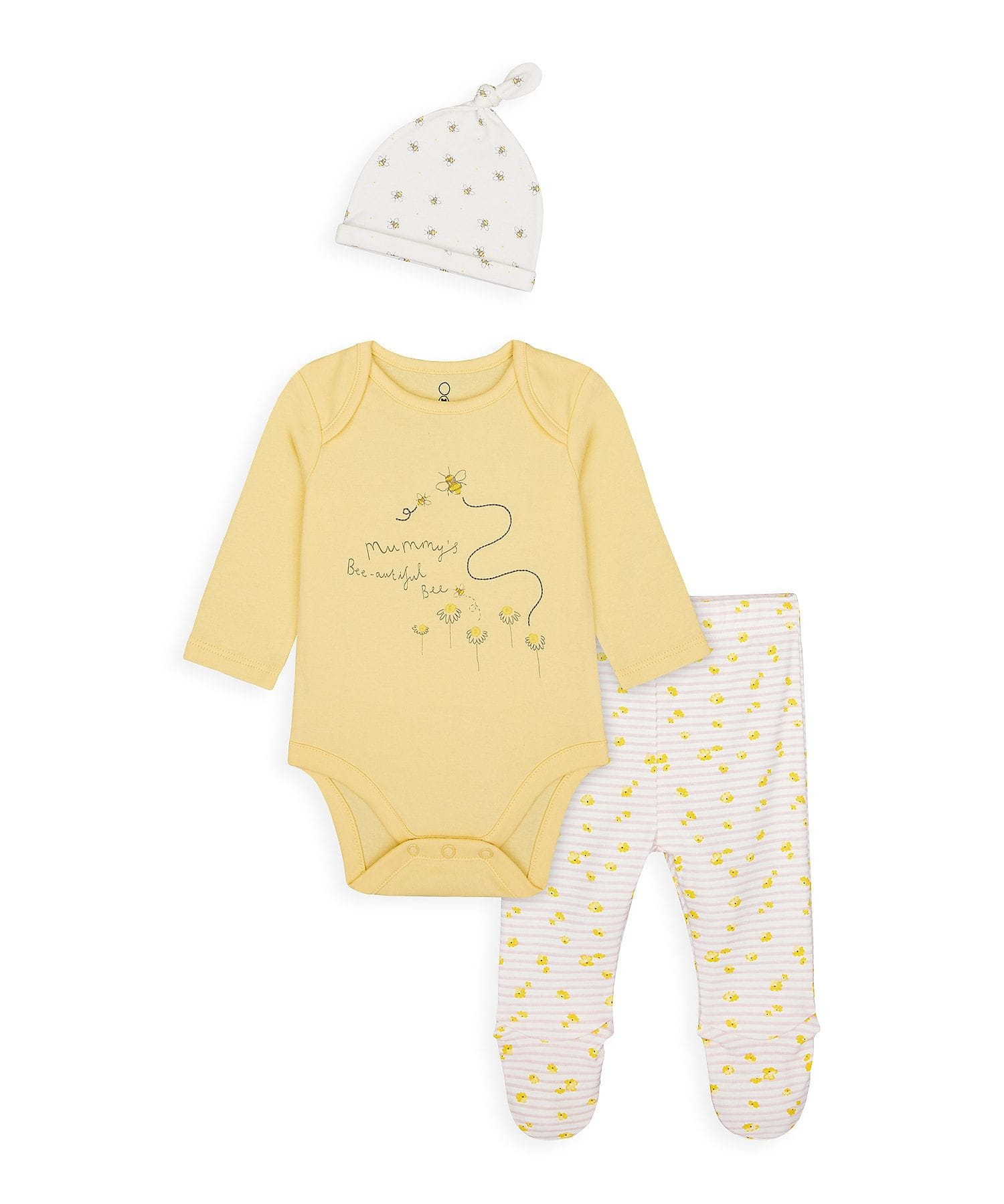 Mothercare | Girls Full Sleeves 3 Piece Set Bee Print And Embroidery - Yellow 0