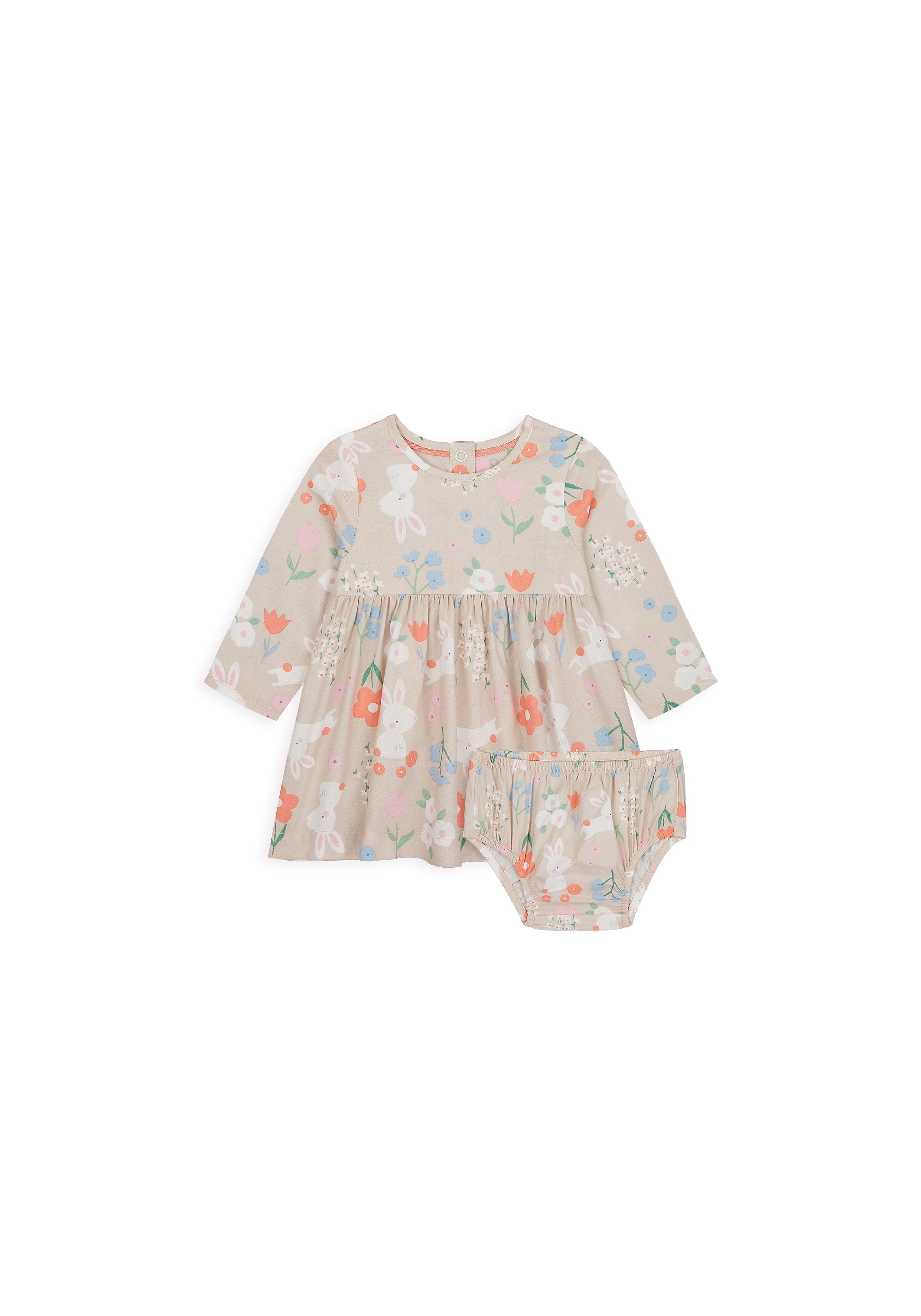 Mothercare | Girls Full Sleeves Dress And Knickers Set Bunny Print - Multicolor 0