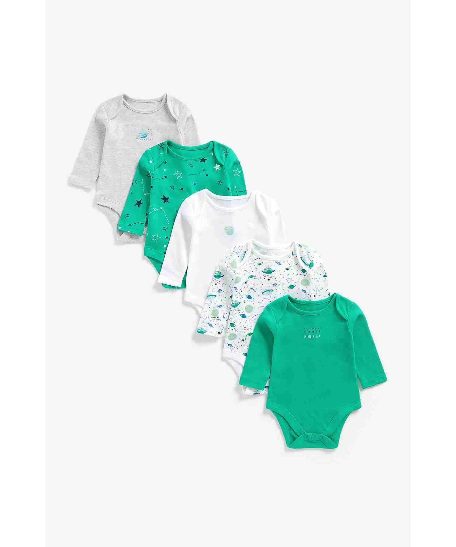 Mothercare | Boys Full Sleeves Bodysuit -Pack of 5-Multicolor 0