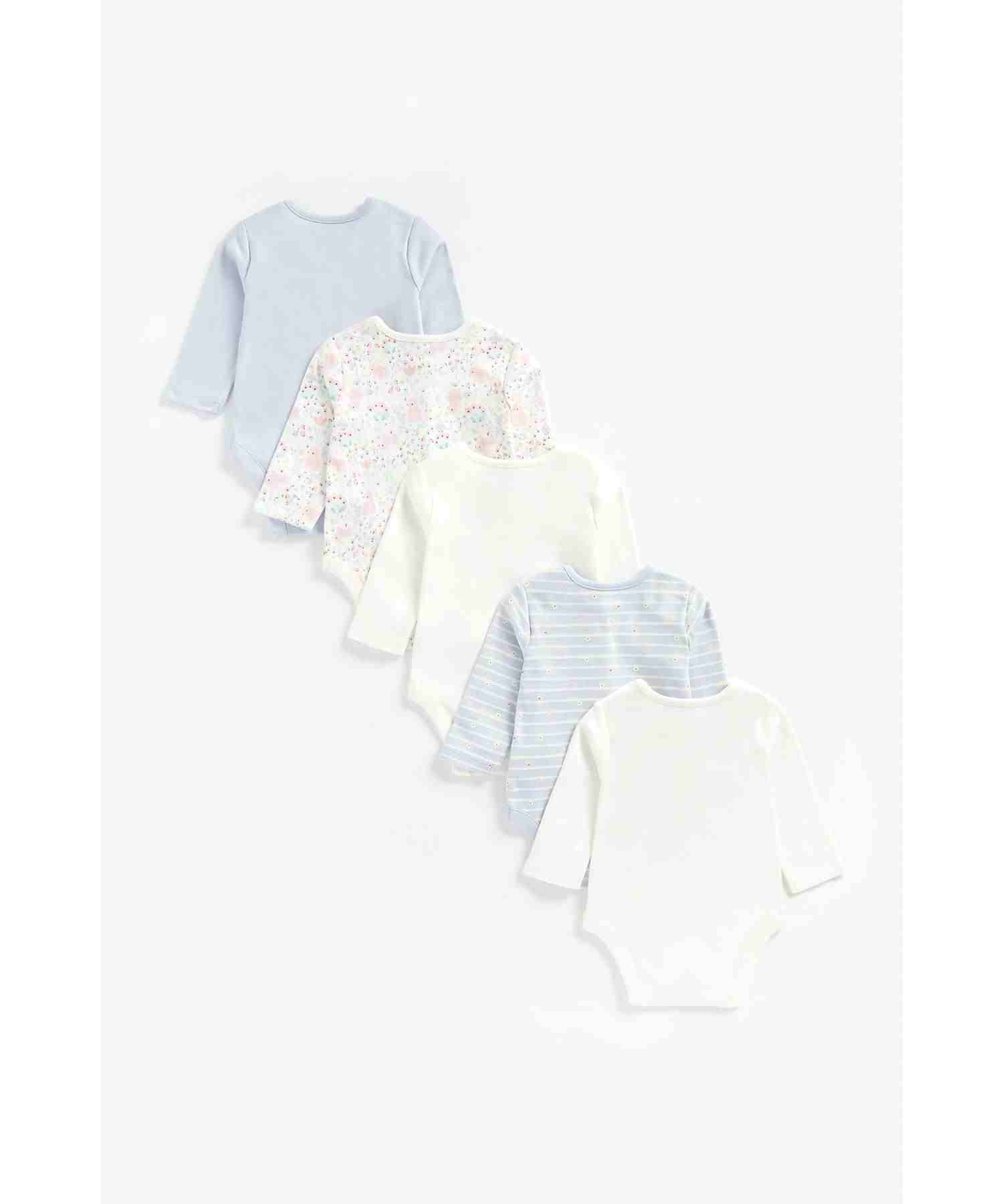 Mothercare Girls 100% Cotton Full Sleeves Bodysuit - Pack of 5 - Multicolor