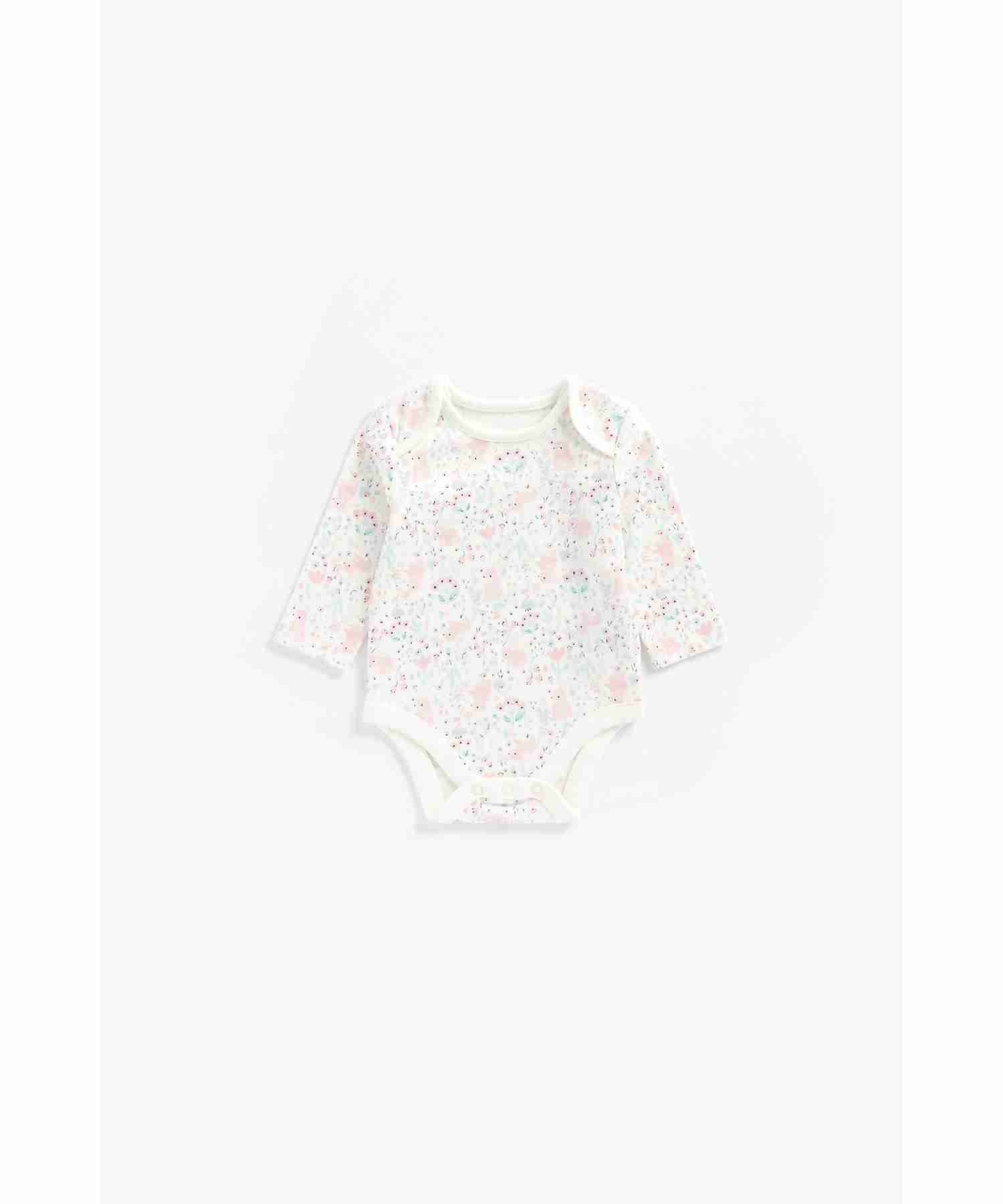 Mothercare Girls 100% Cotton Full Sleeves Bodysuit - Pack of 5 - Multicolor