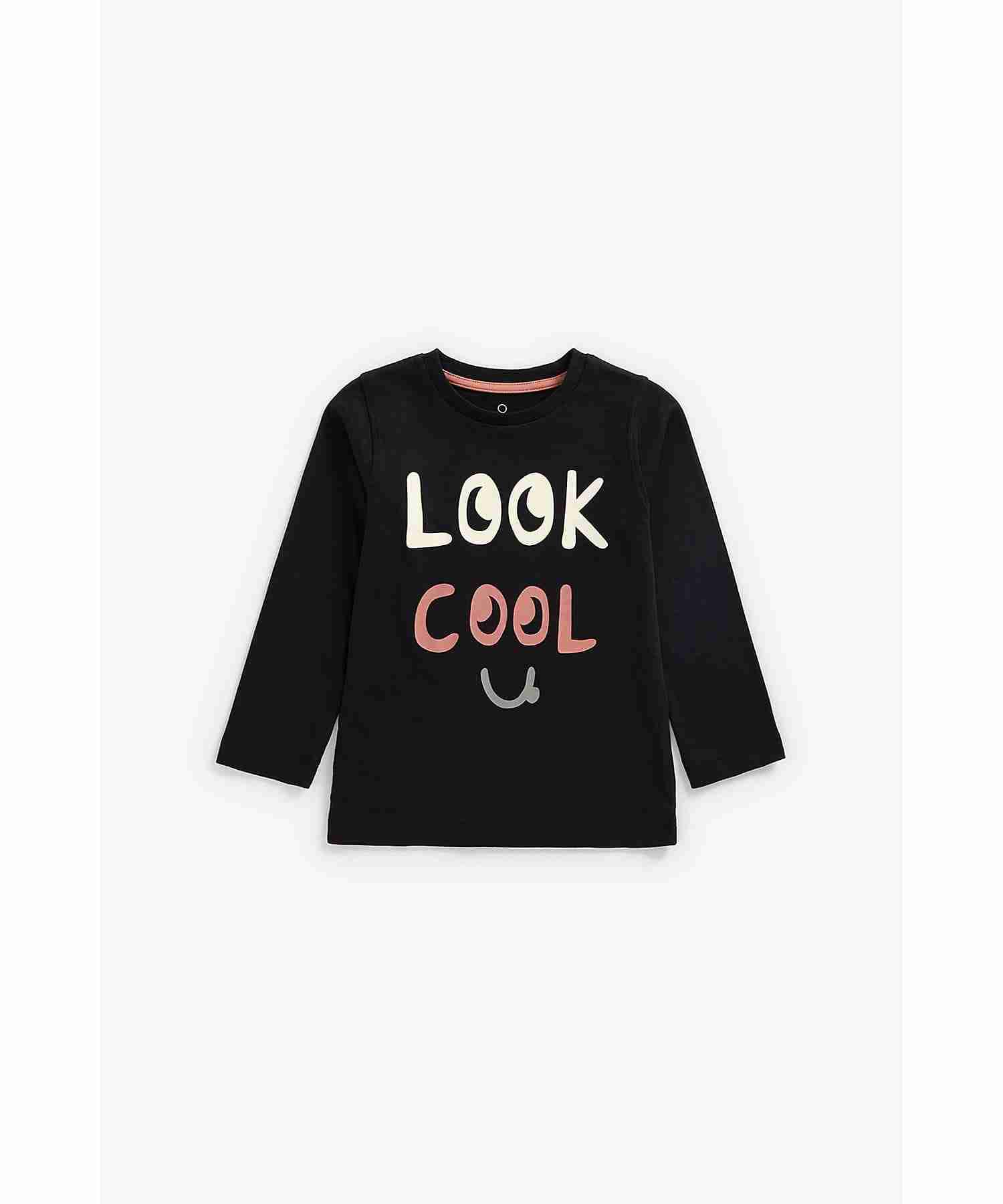 Boys Full Sleeves T-Shirt Slogan Print - Black