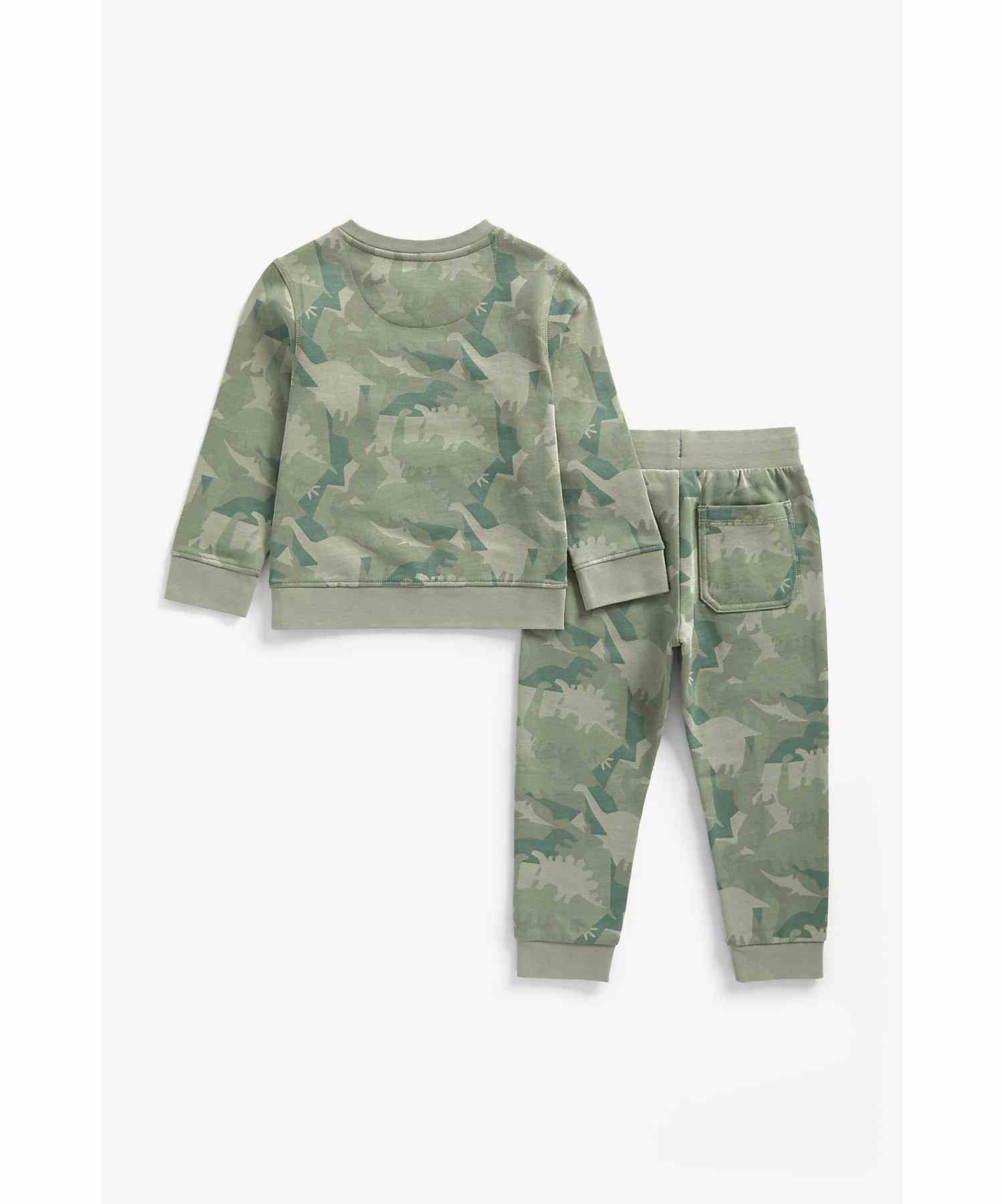 Mothercare Boys 100% Cotton Full Sleeves Jogger and T-Shirt Set - Green