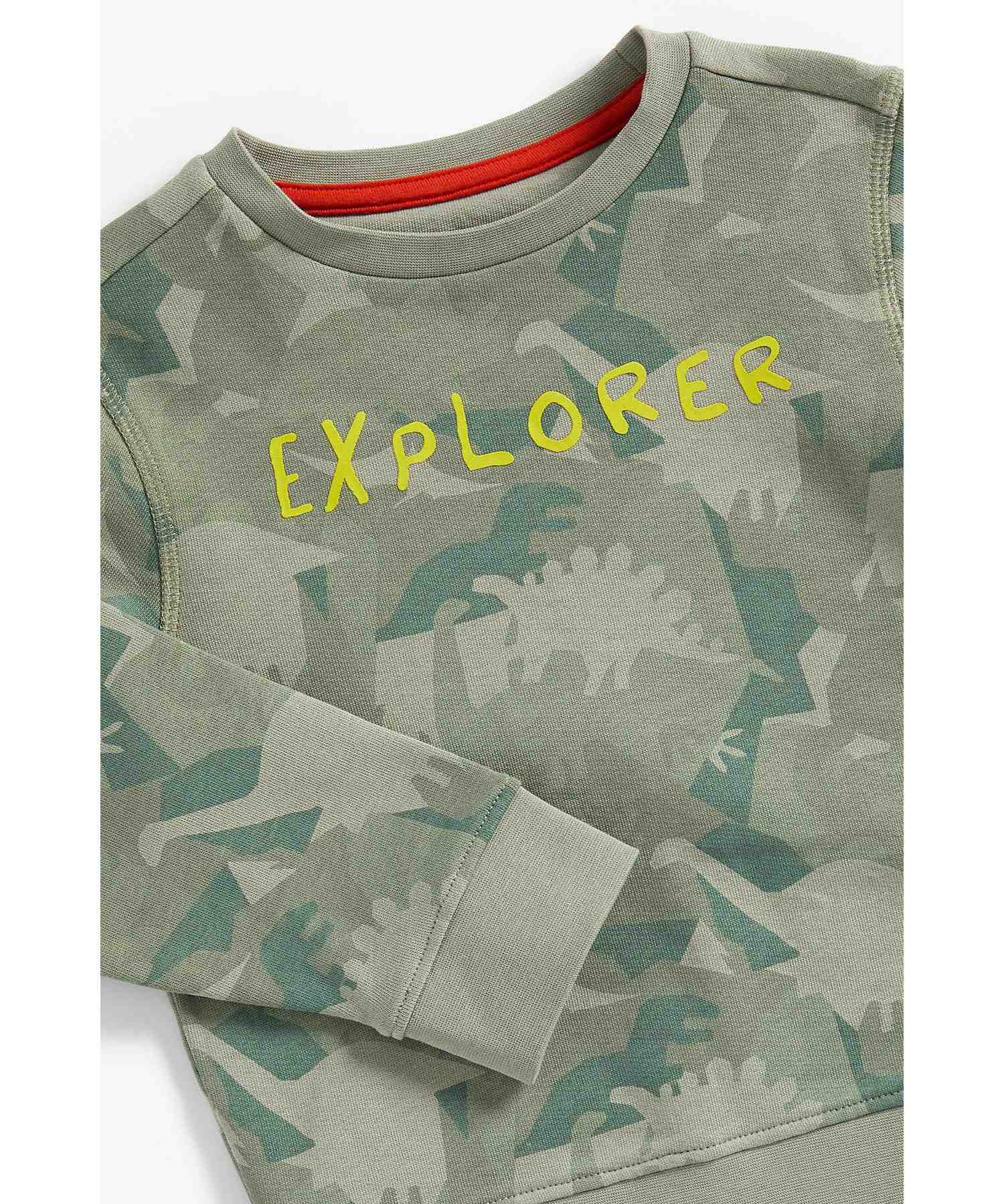 Mothercare Boys 100% Cotton Full Sleeves Jogger and T-Shirt Set - Green