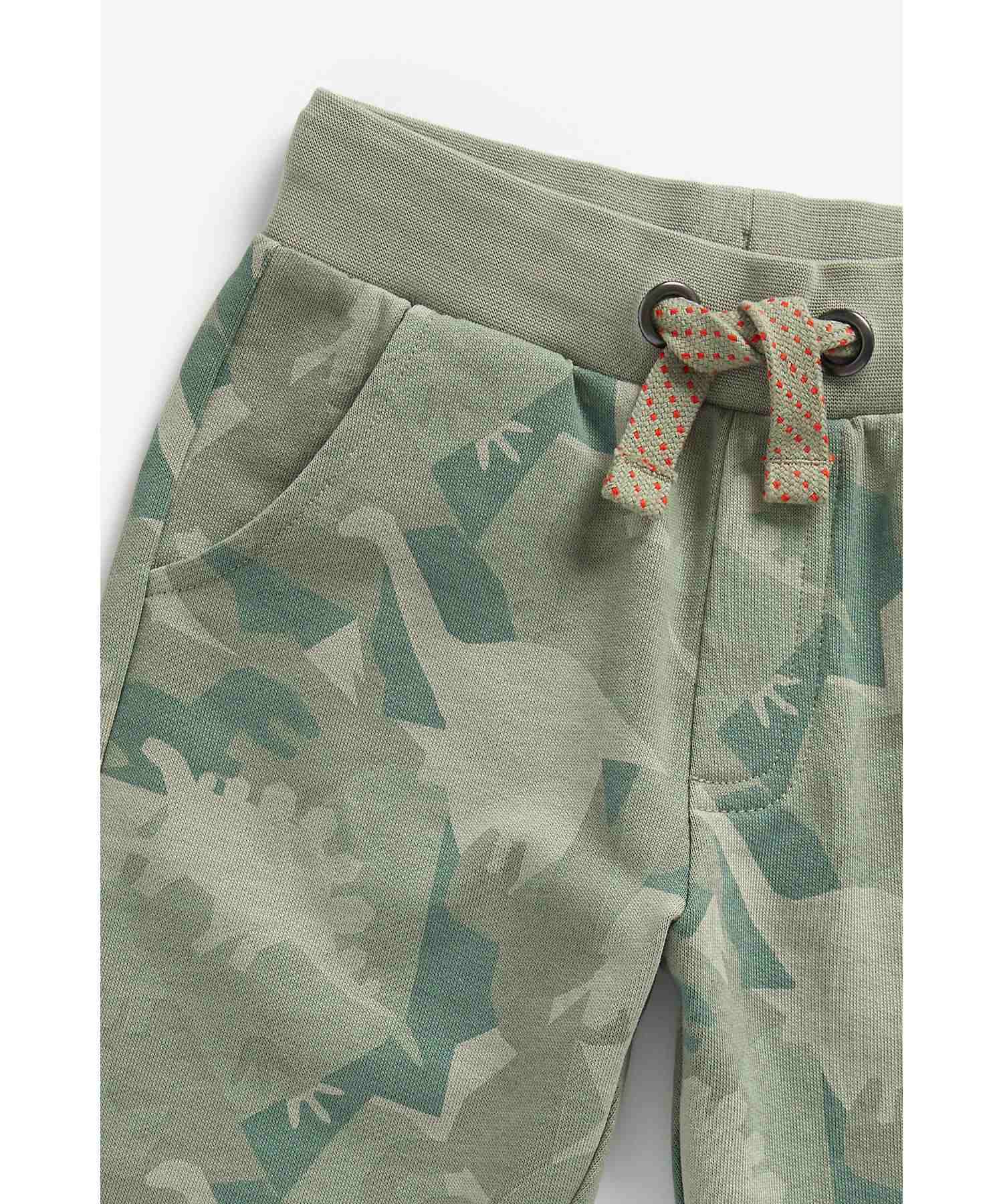 Mothercare Boys 100% Cotton Full Sleeves Jogger and T-Shirt Set - Green