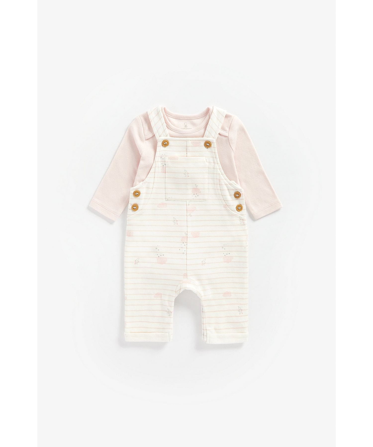 Mothercare | Girls Full Sleeves Dungaree Set Cloud Print - Pink 0