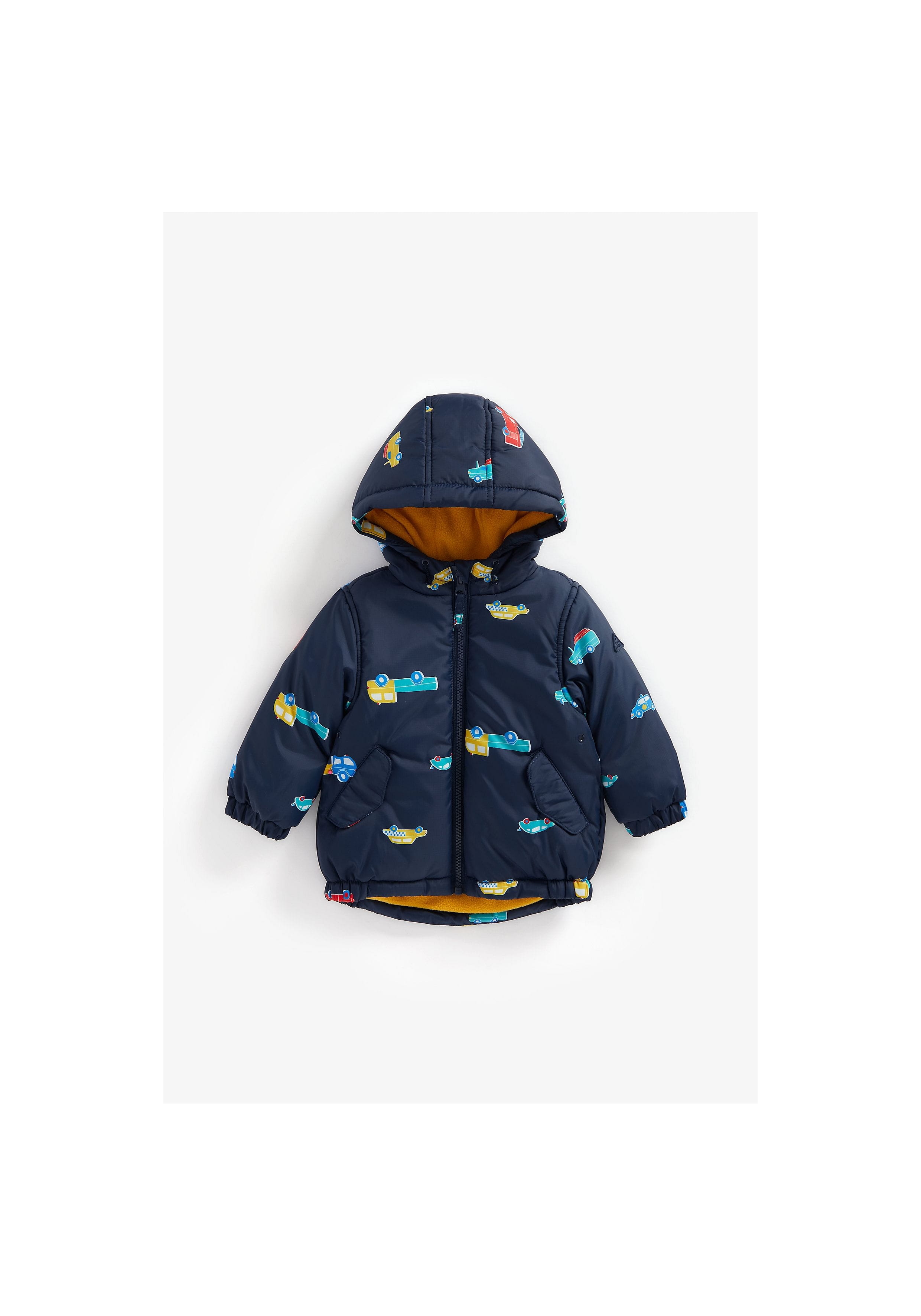 Mothercare | Boys Full Sleeves Fleece Lined Jacket Truck Print - Navy 0