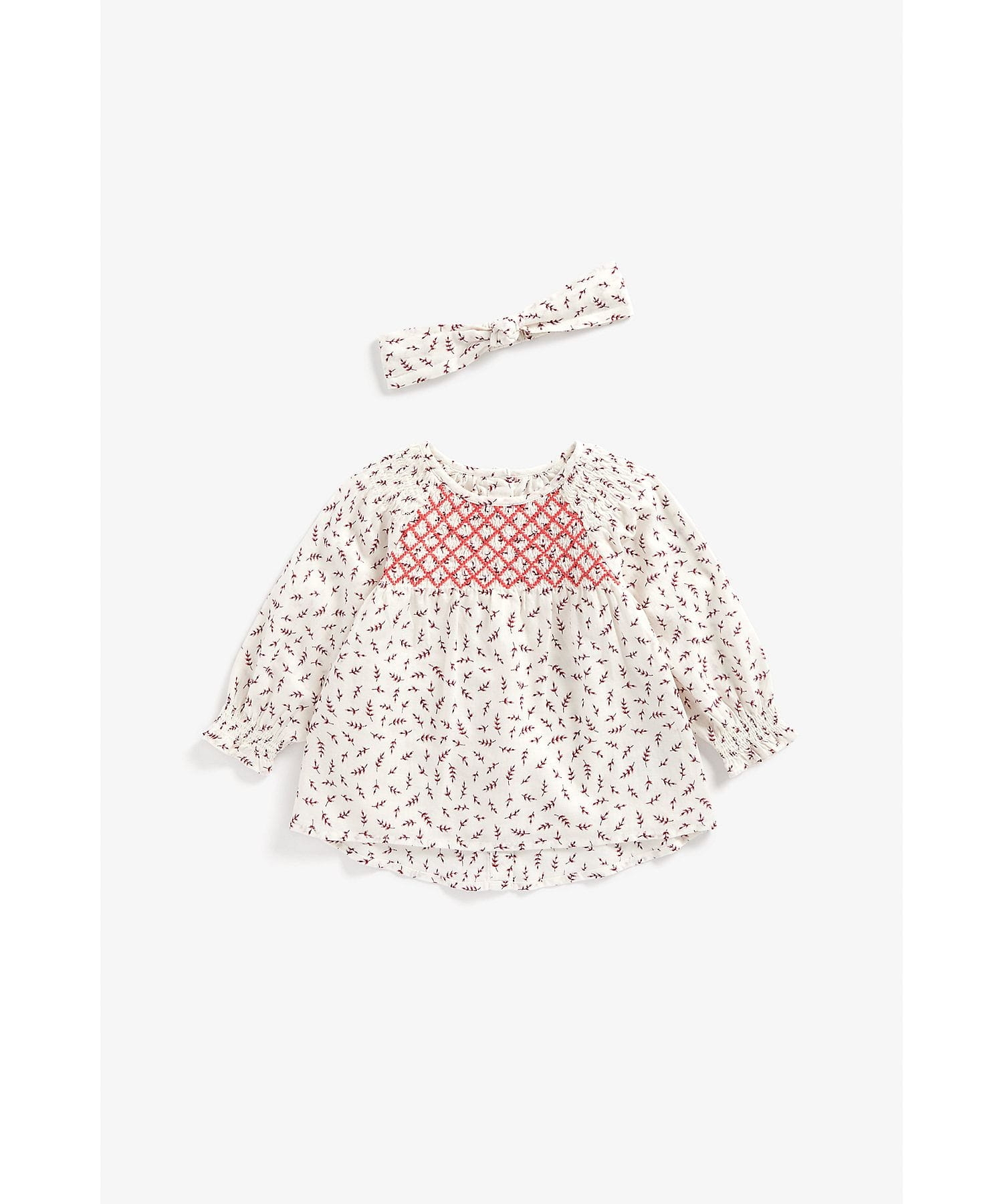 Mothercare | Girls Full Sleeves Top And Headband Set Embroidered - Cream 0