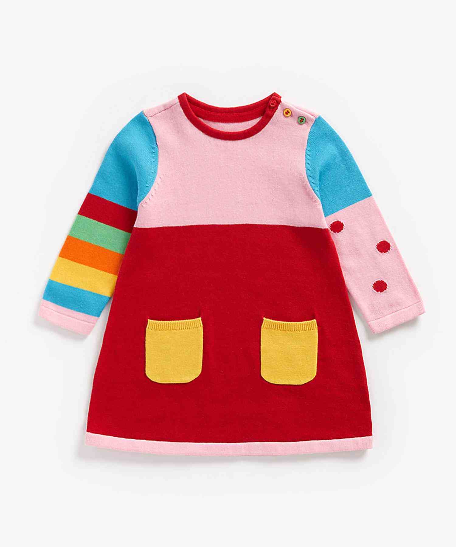 Mothercare Girls 100% Cotton Full Sleeves Dress - Multicolor