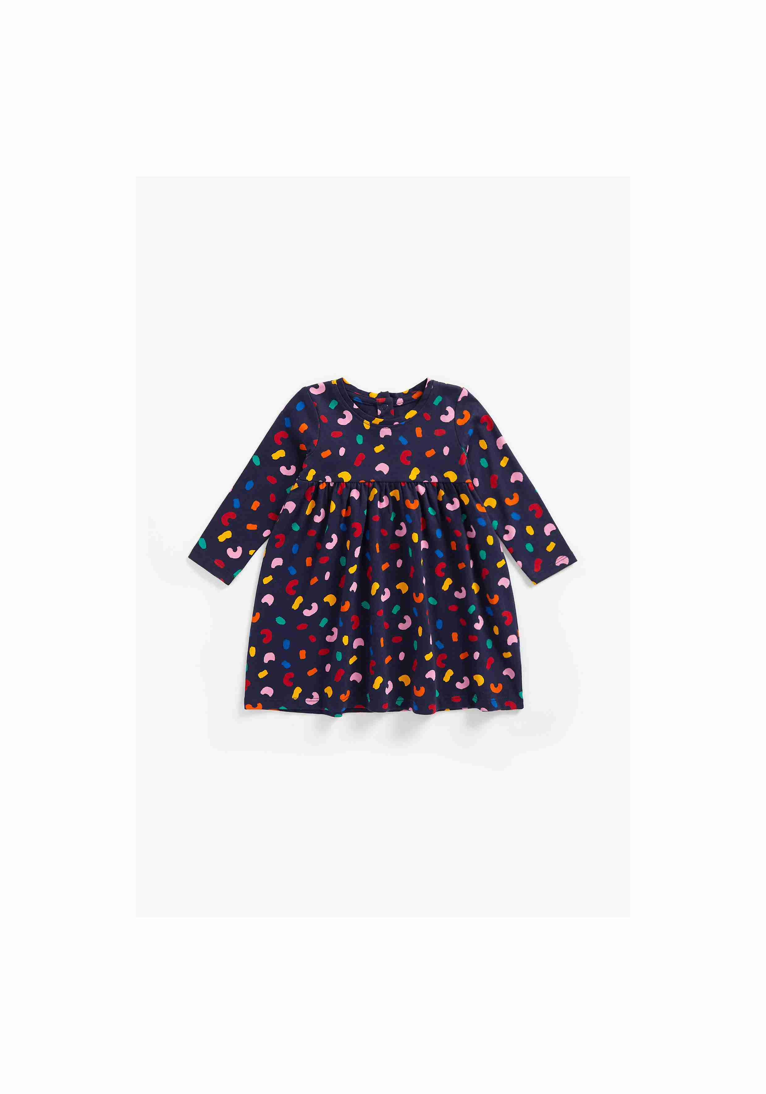 Mothercare Girls 100% Cotton Full Sleeves Dress - Navy