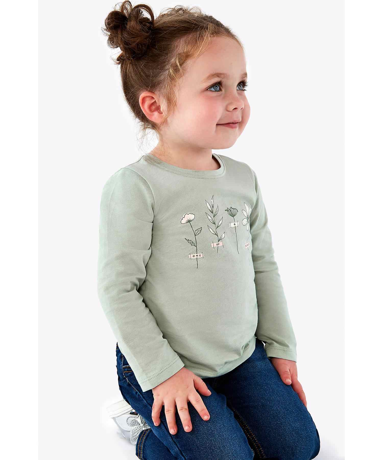 Mothercare Girls 100% Cotton Full Sleeves T-Shirt - Green