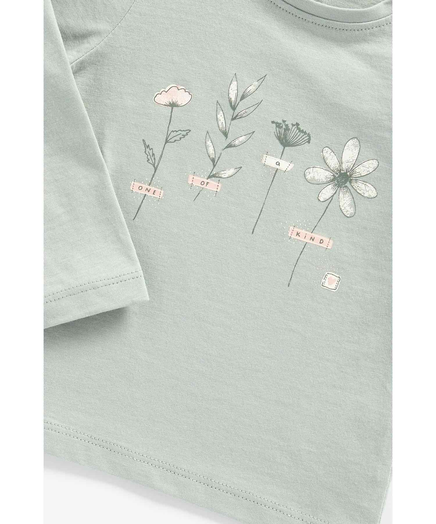 Mothercare Girls 100% Cotton Full Sleeves T-Shirt - Green