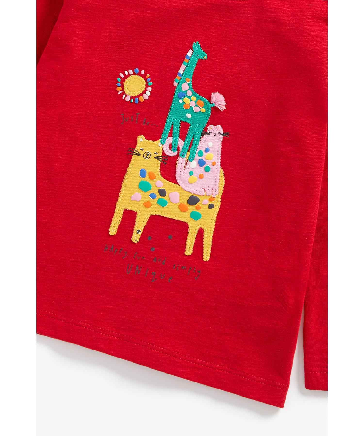 Mothercare Girls 100% Cotton Full Sleeves T-Shirt - Red