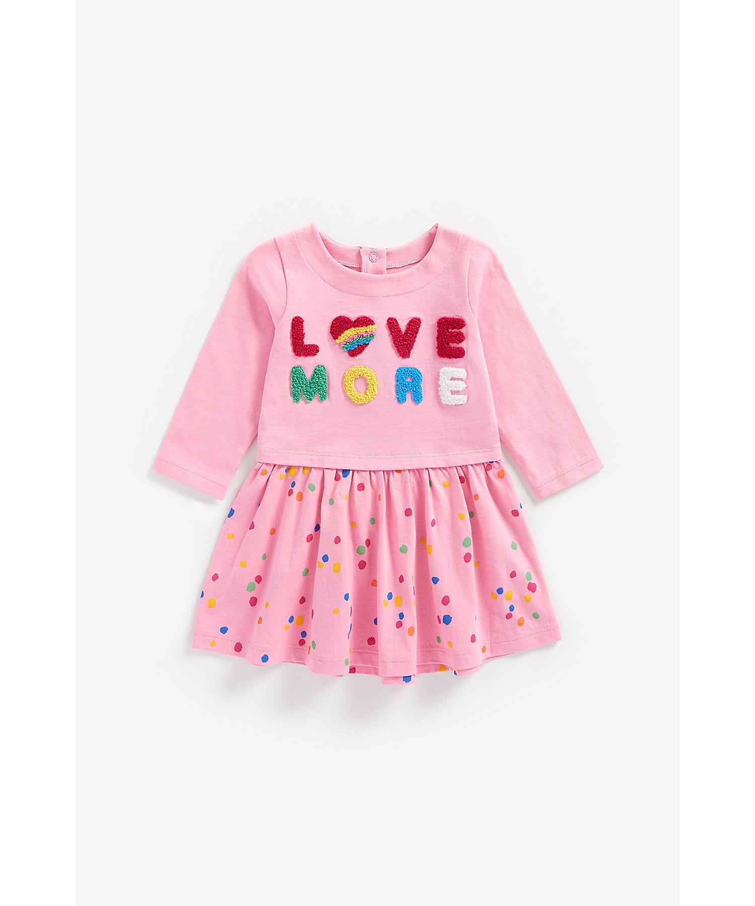 Mothercare | Girls Full Sleeves Dress Text Patchwork - Pink 0