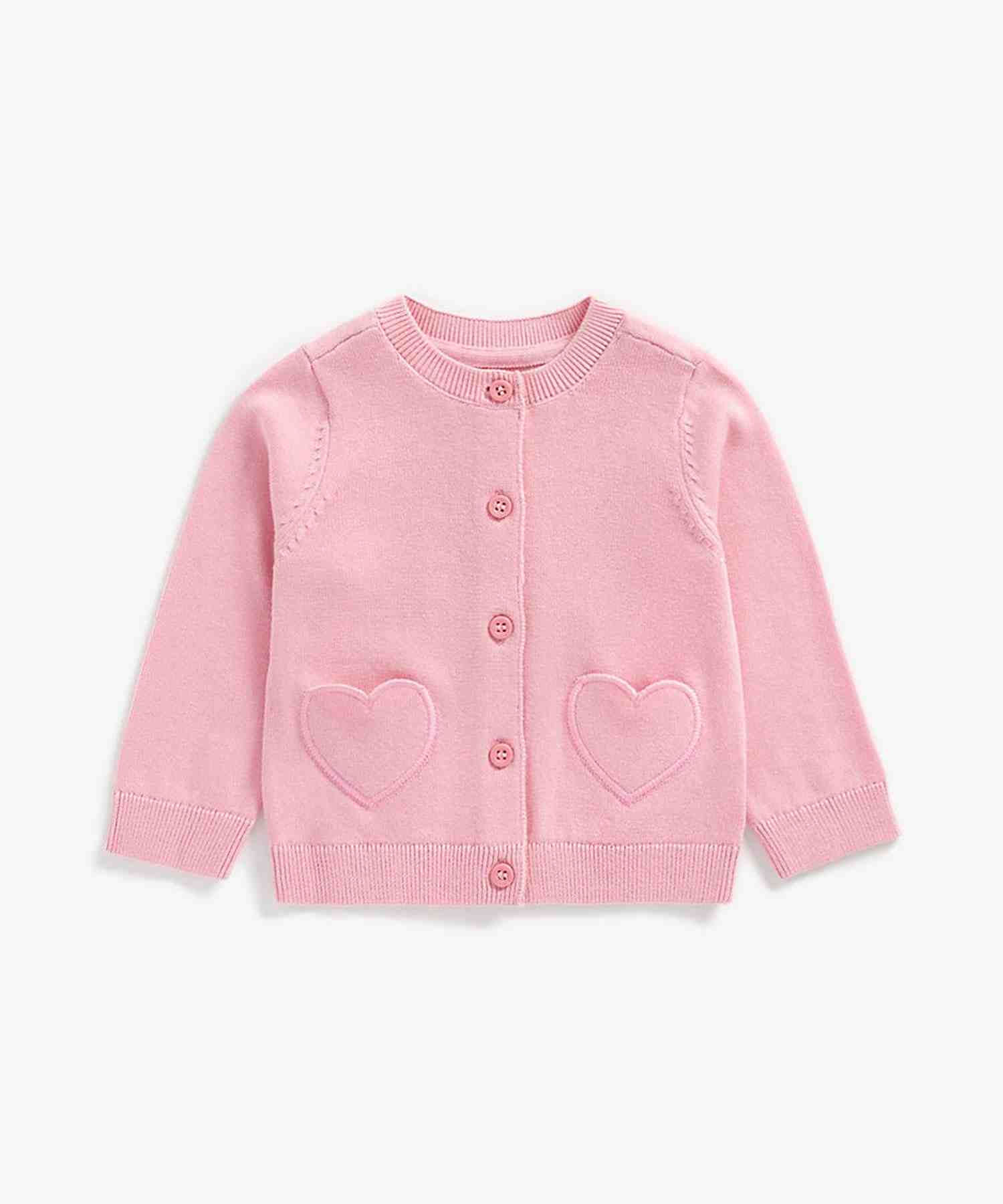 Mothercare Girls 100% Cotton Full Sleeves Sweater - Pink