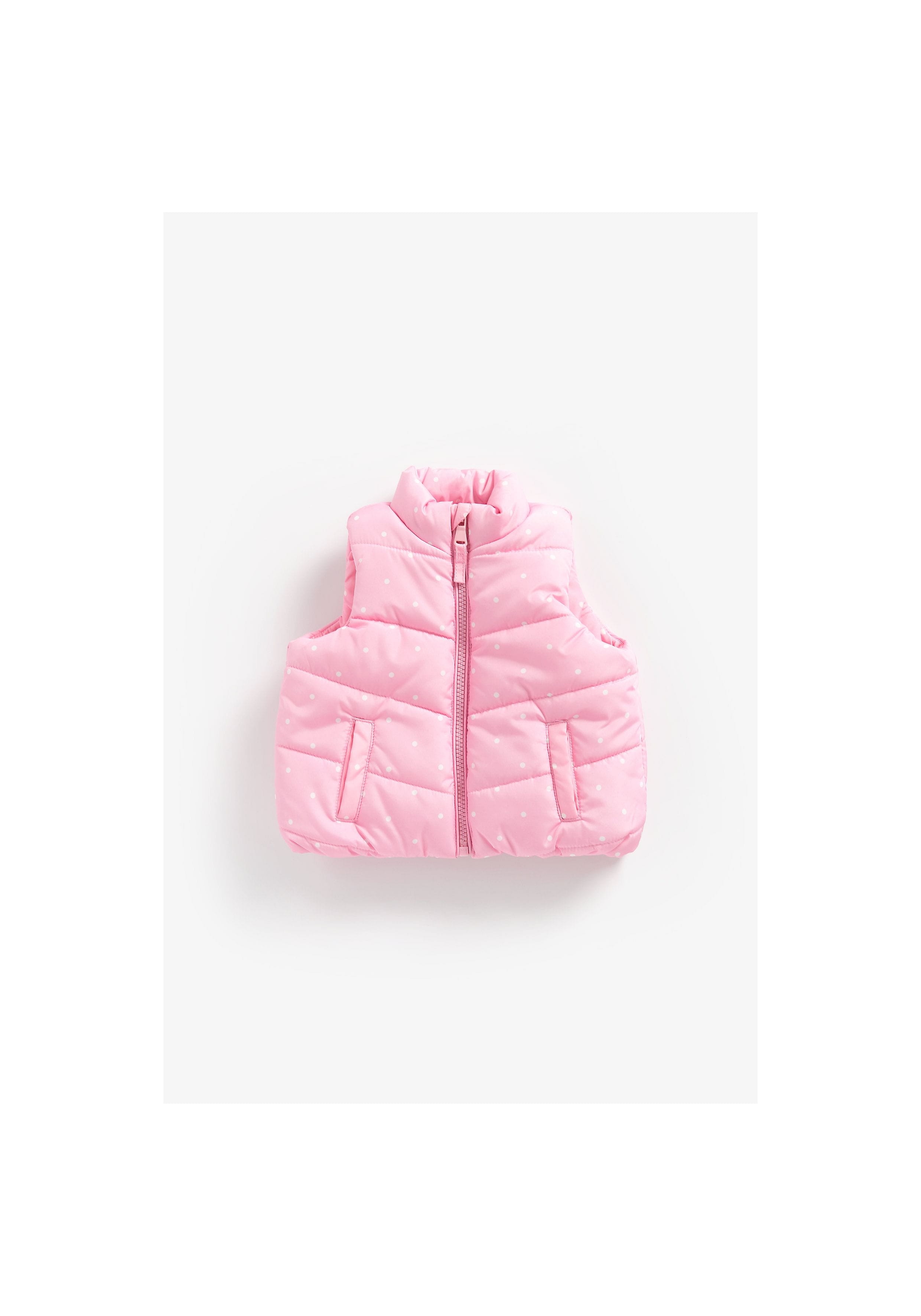 Mothercare | Girls Sleeveless Fleece Lined Jacket Polka Dot Print - Pink 0