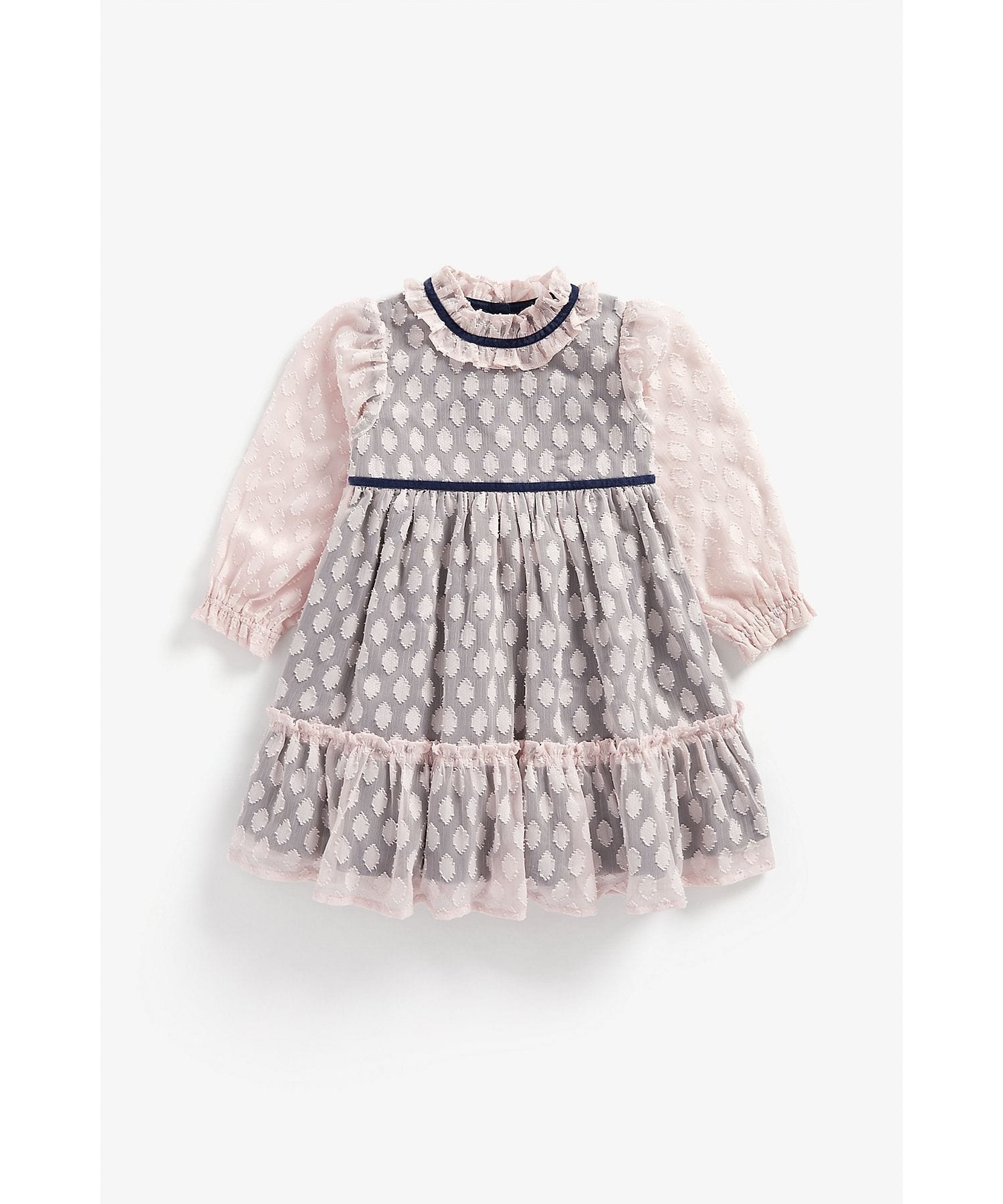 Mothercare | Girls Full Sleeves Party Dress With Frilled Neckline - Pink 0