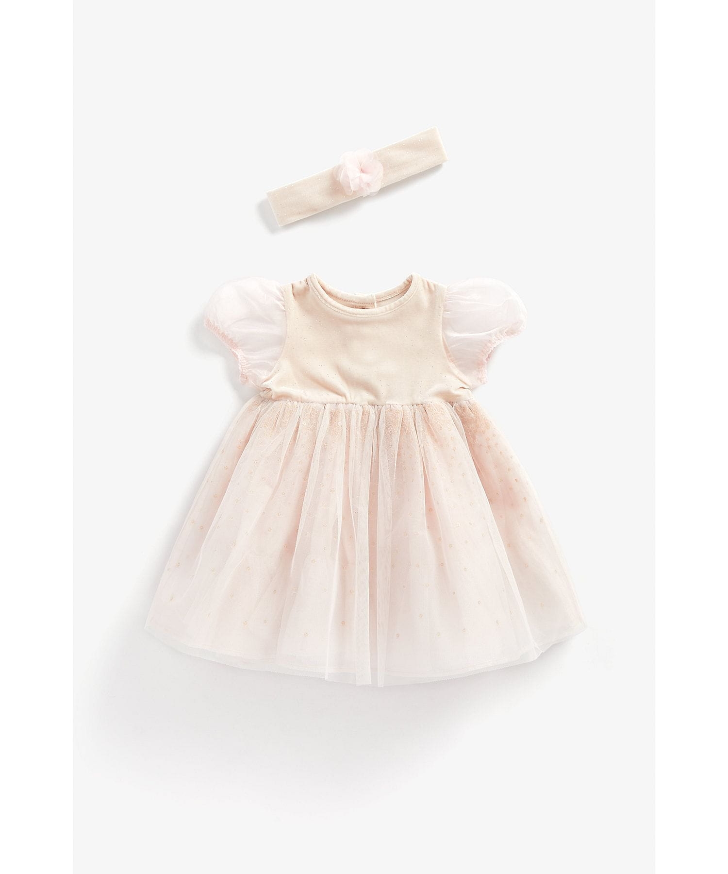 Mothercare | Girls Hal Sleeves Party Dress And Headband Set Sequin Detail - Pink 0