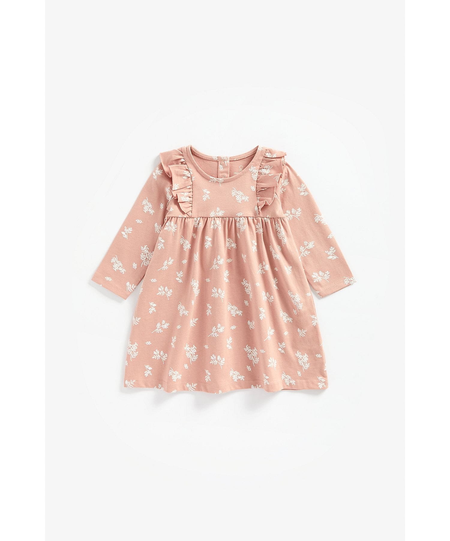 Mothercare | Girls Full Sleeves Floral Print Dress Frill Details - Pink 0