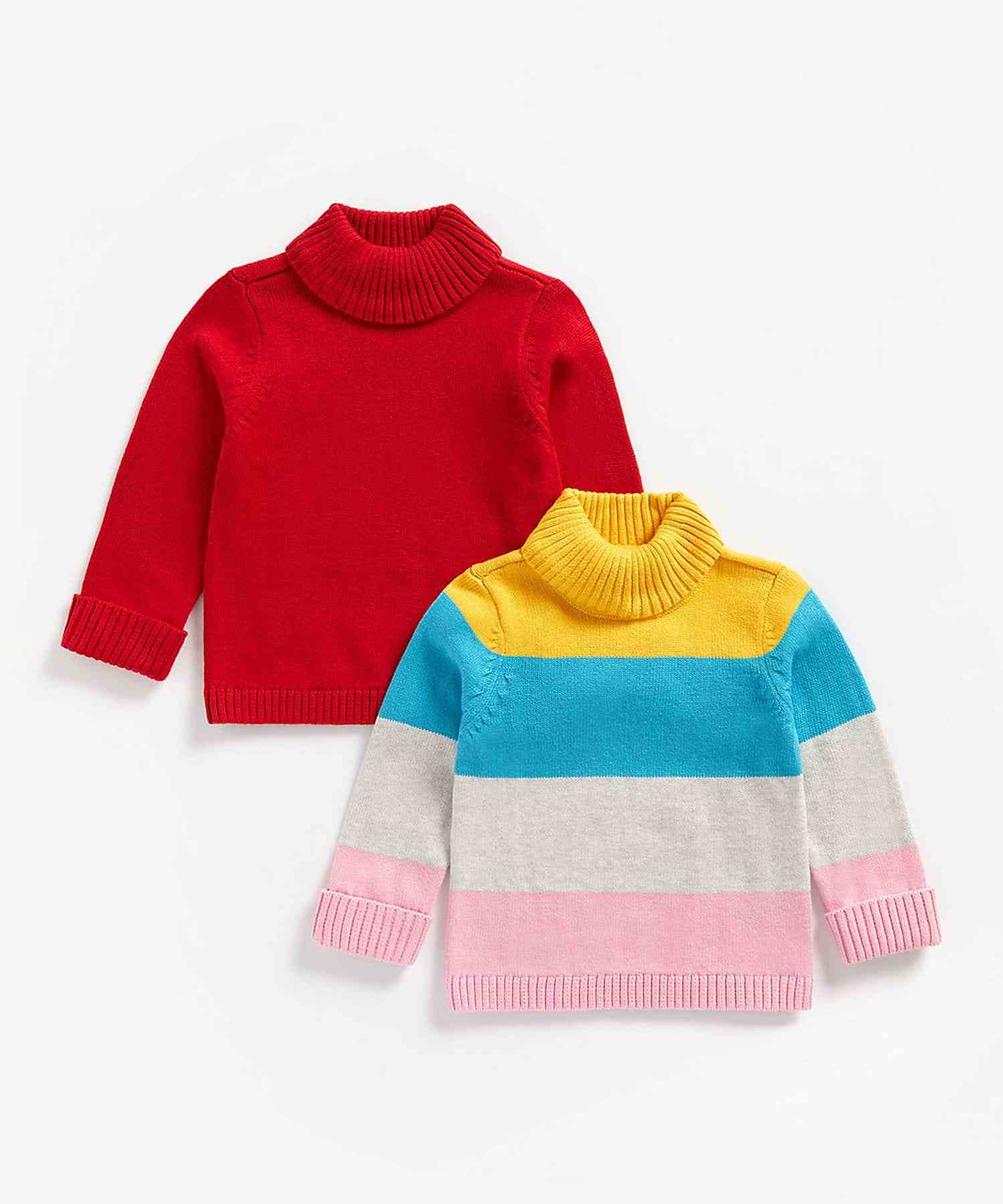 Mothercare | Girls Full Sleeves Roll Neck Sweater Block Stripes - Pack Of 2 - Multicolor 0