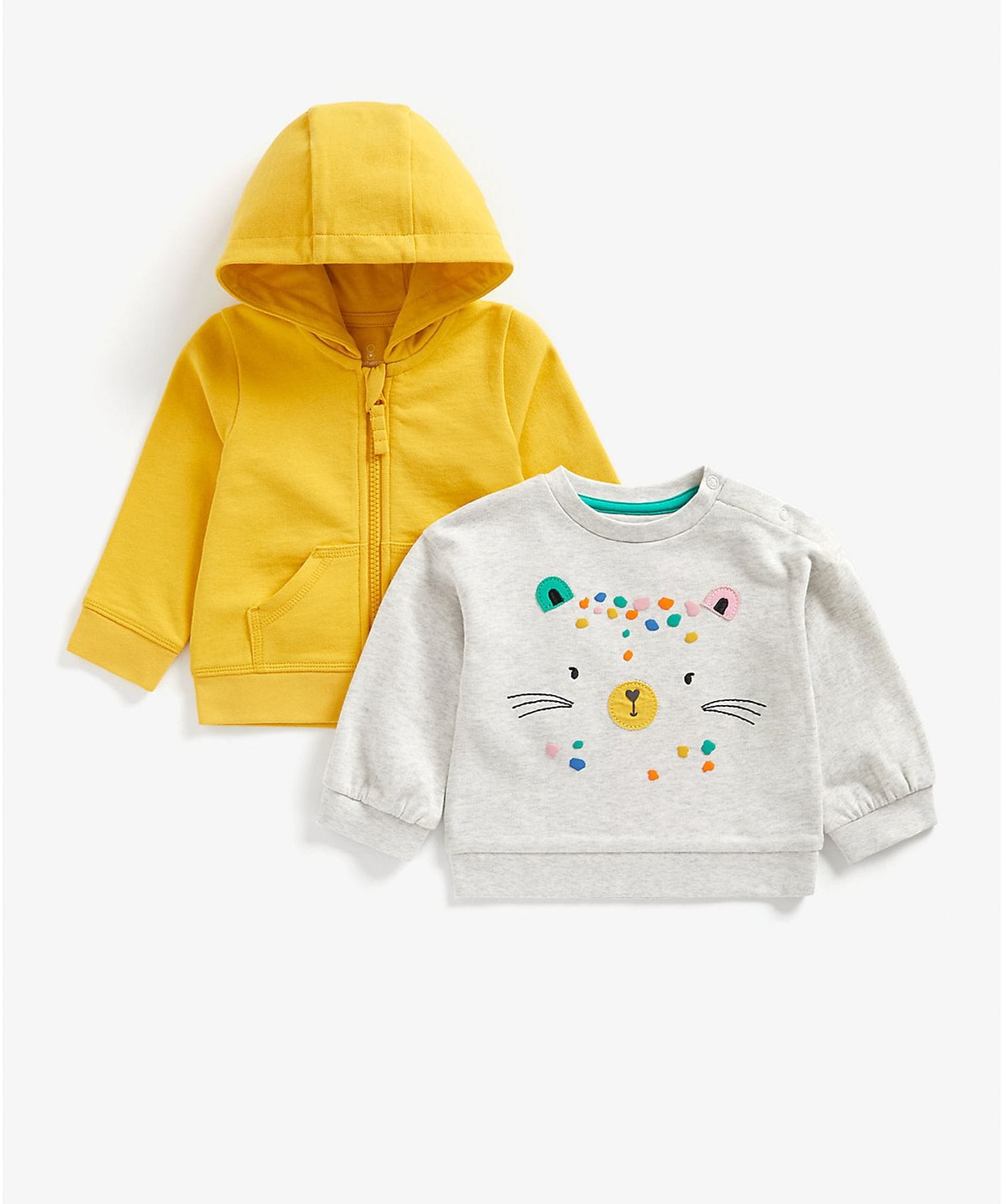 Mothercare | Girls Full Sleeves Hoody And Top Set Cat Patchwork - Yellow 0