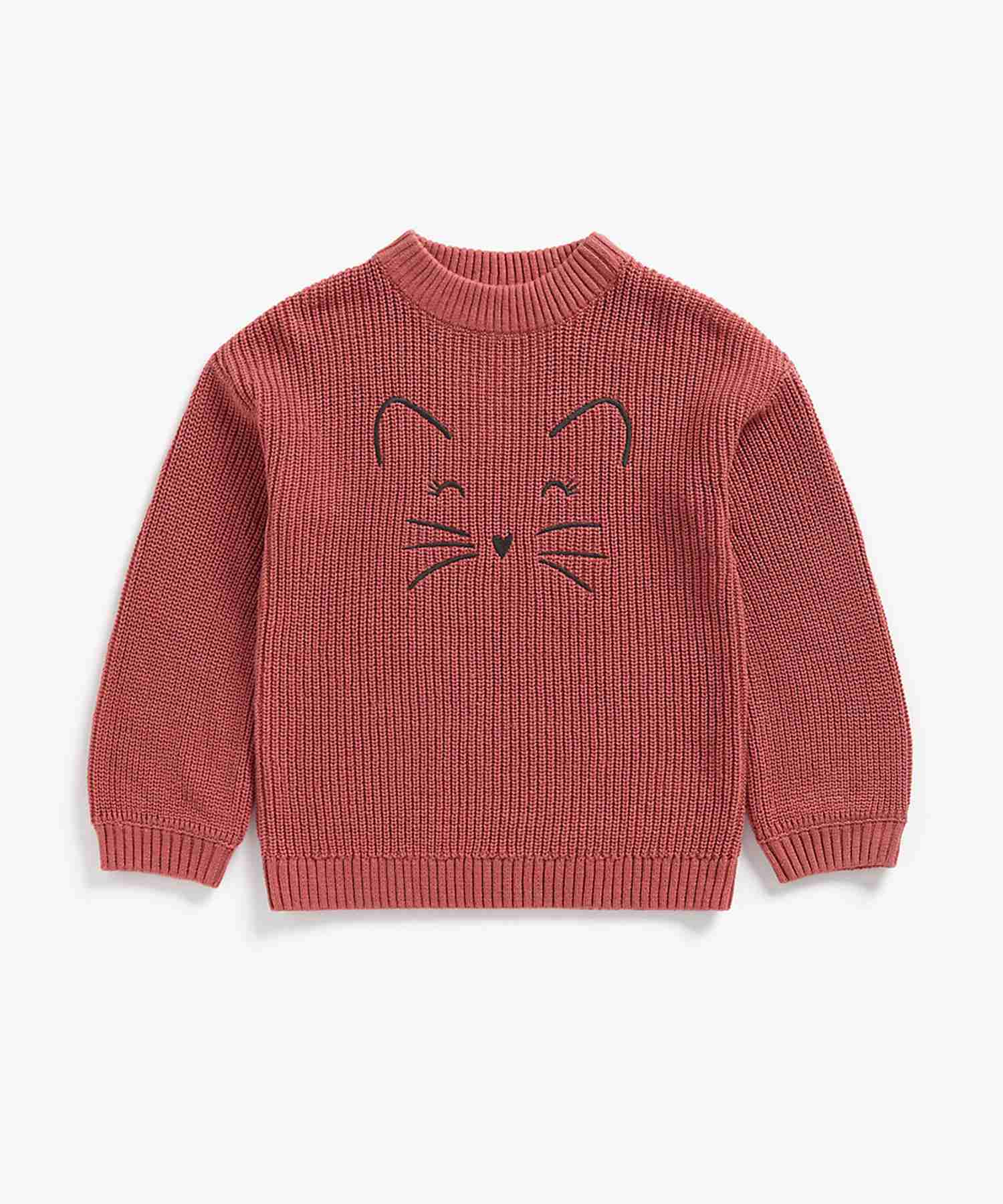 Mothercare Girls 100% Cotton Full Sleeves Sweater - Pink