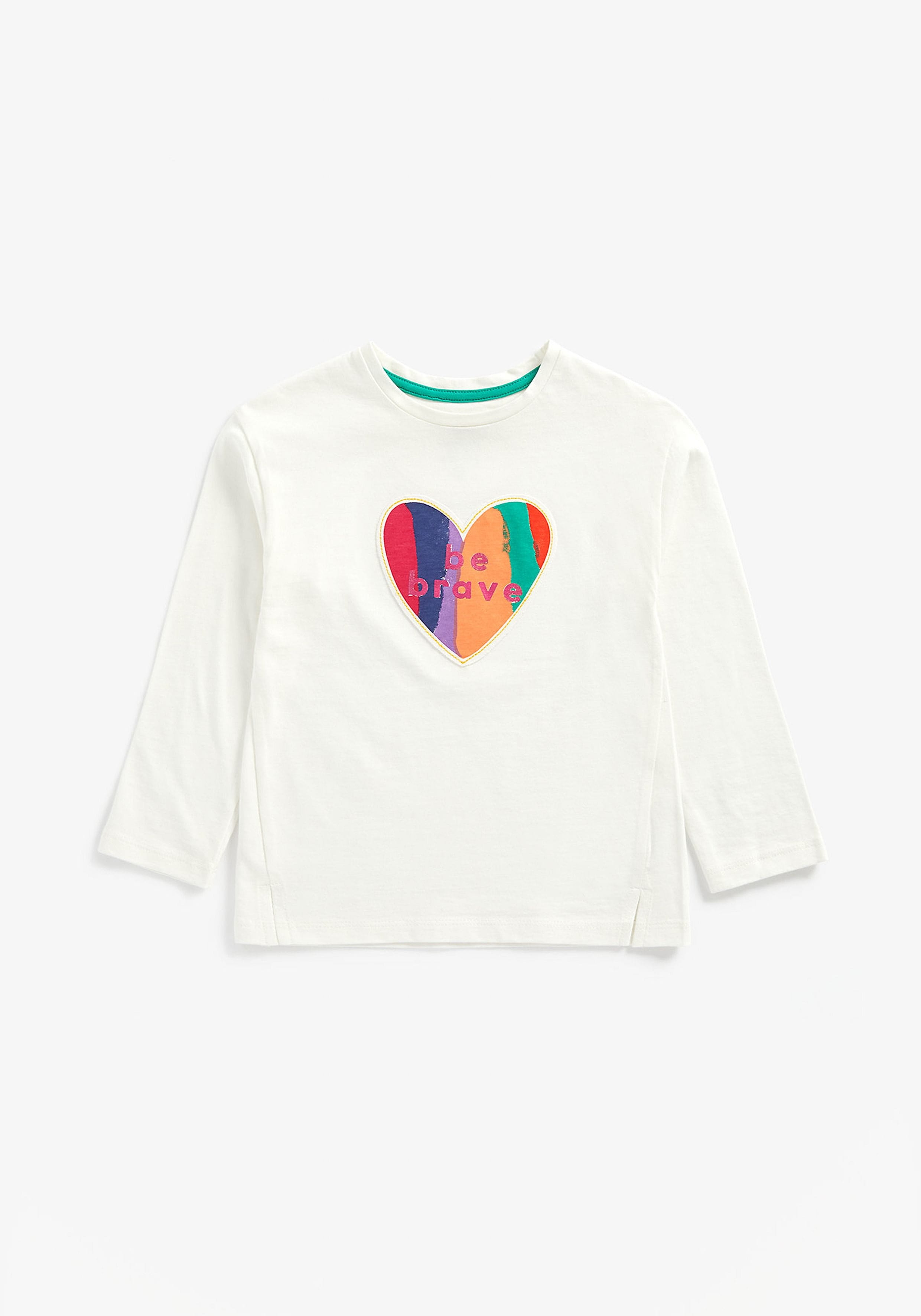 Mothercare | Girls Full Sleeves T-Shirt Heart With Slogan Print - White 0