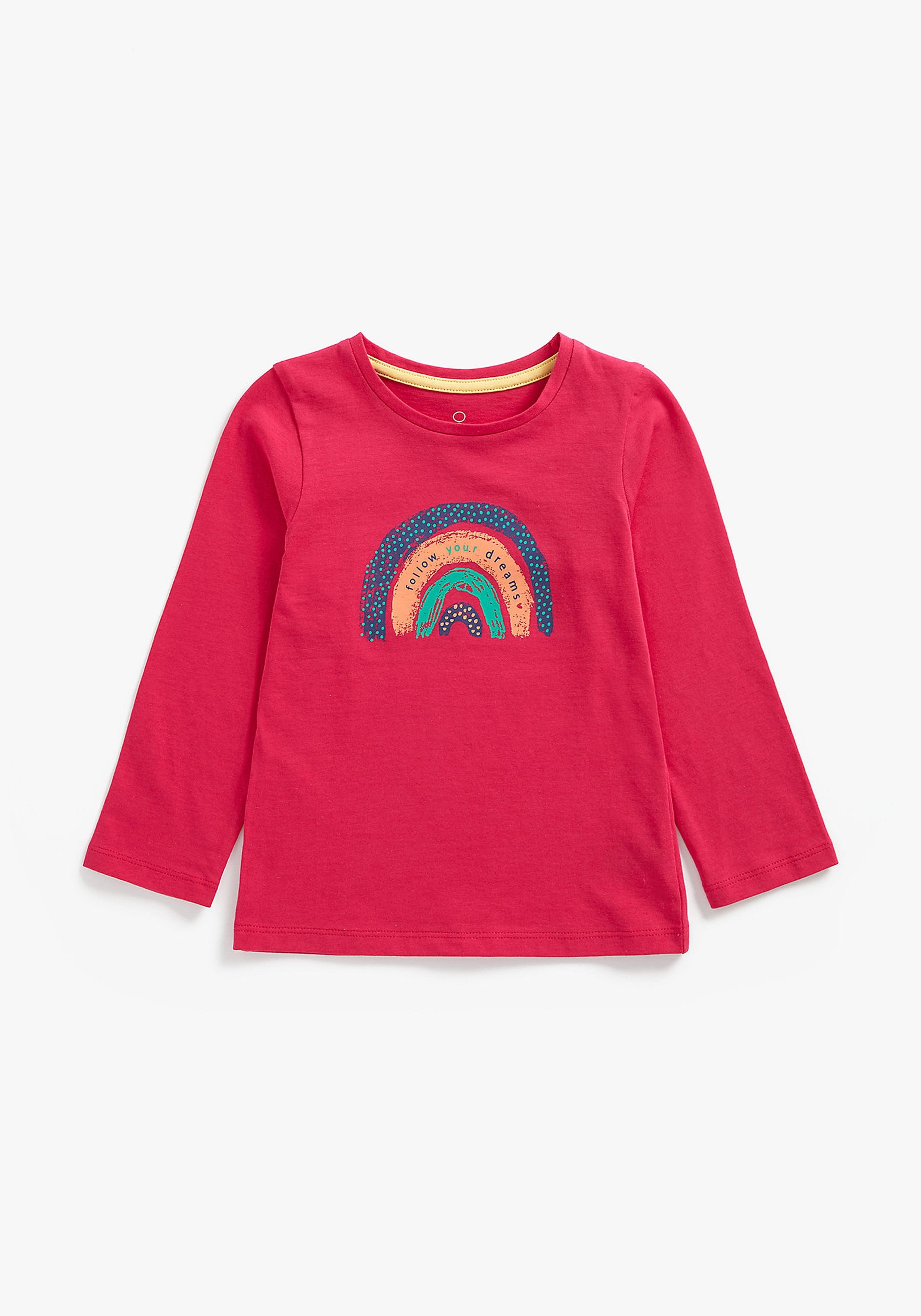 Mothercare | Girls Full Sleeves T-Shirt Rainbow With Text Print - Red 0