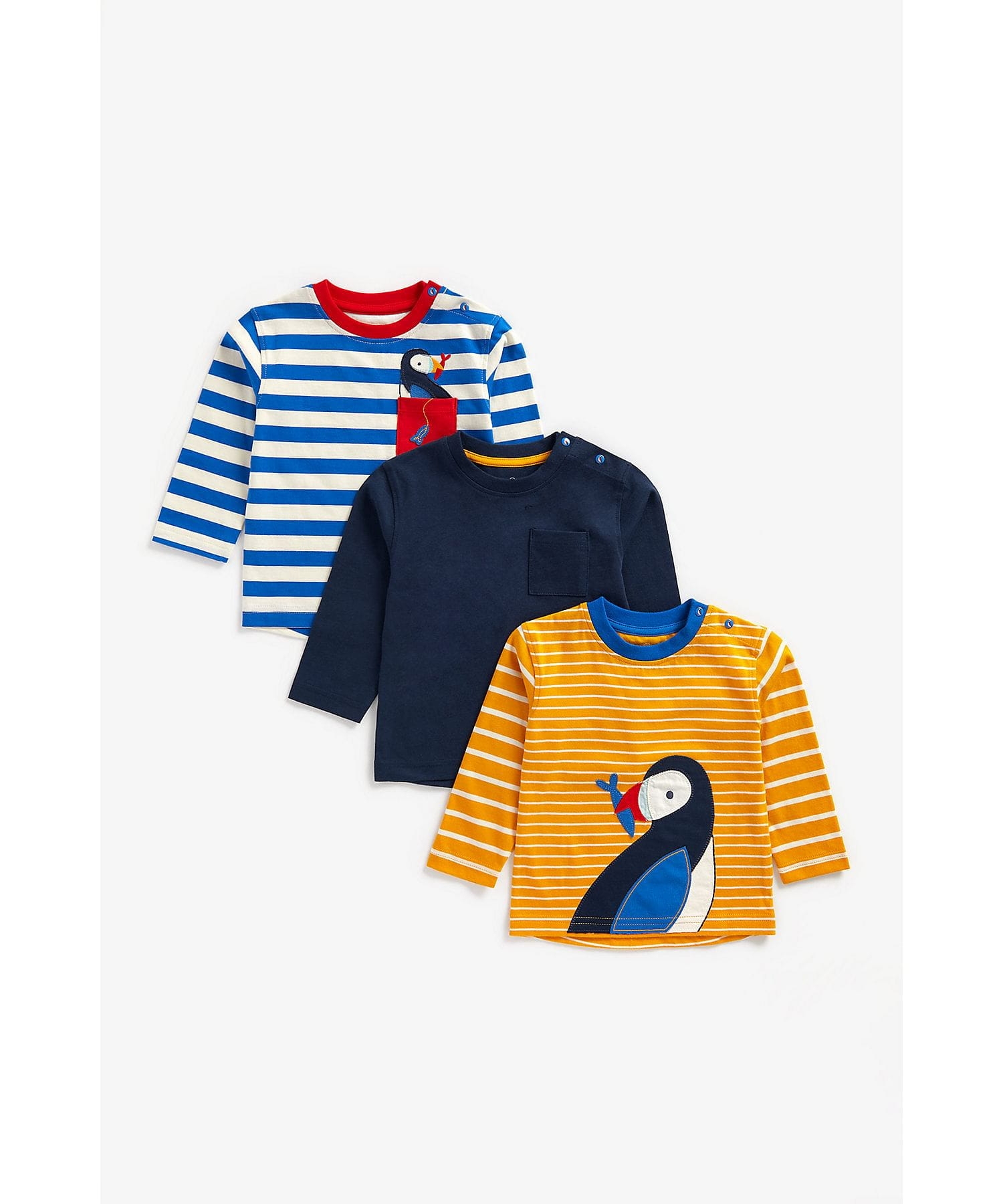 Mothercare | Boys Full Sleeves T-Shirt Tucan Patchwork - Pack Of 3 - Multicolor 0