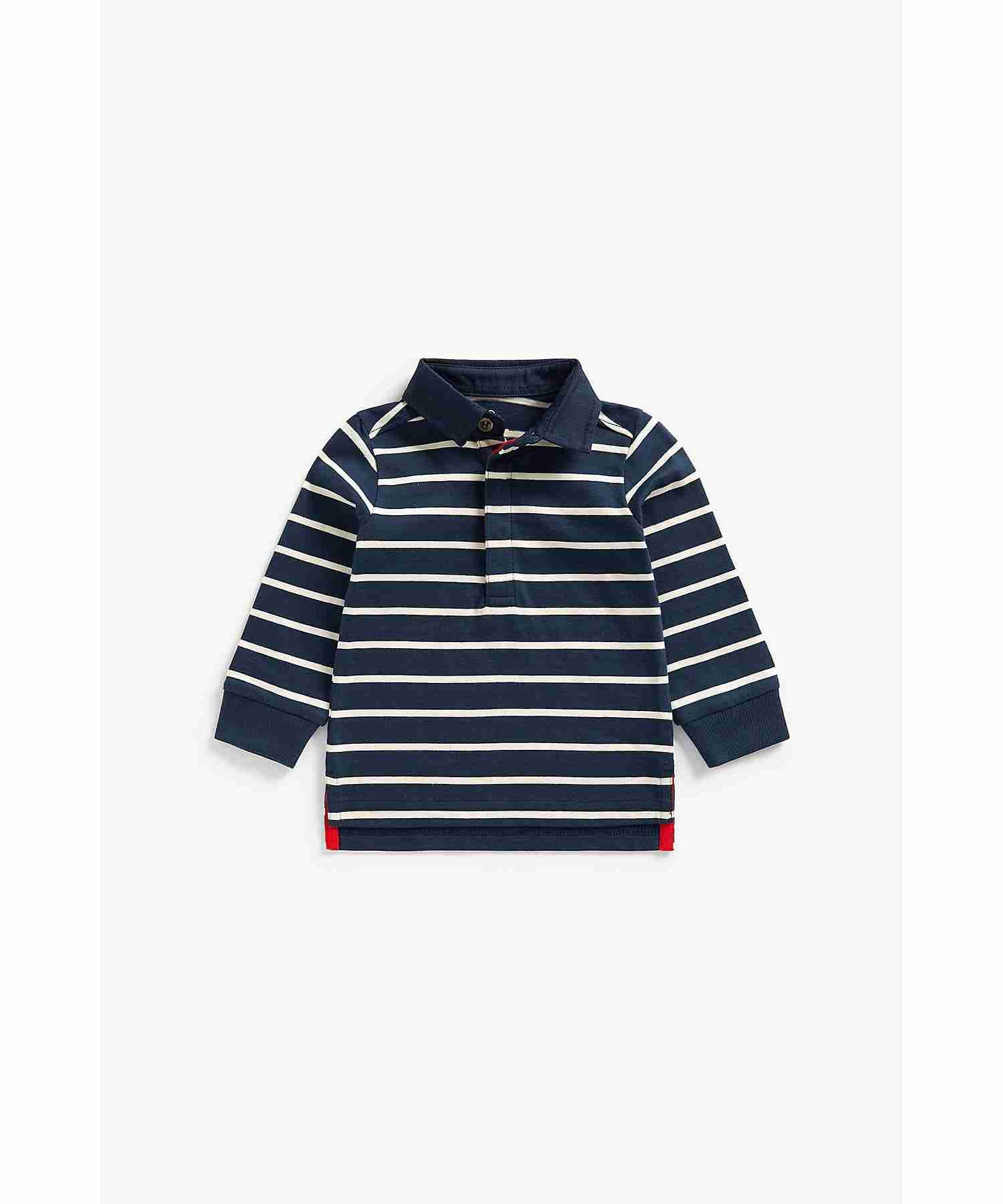 Boys Full Sleeves Polo T-Shirts Striped - Navy