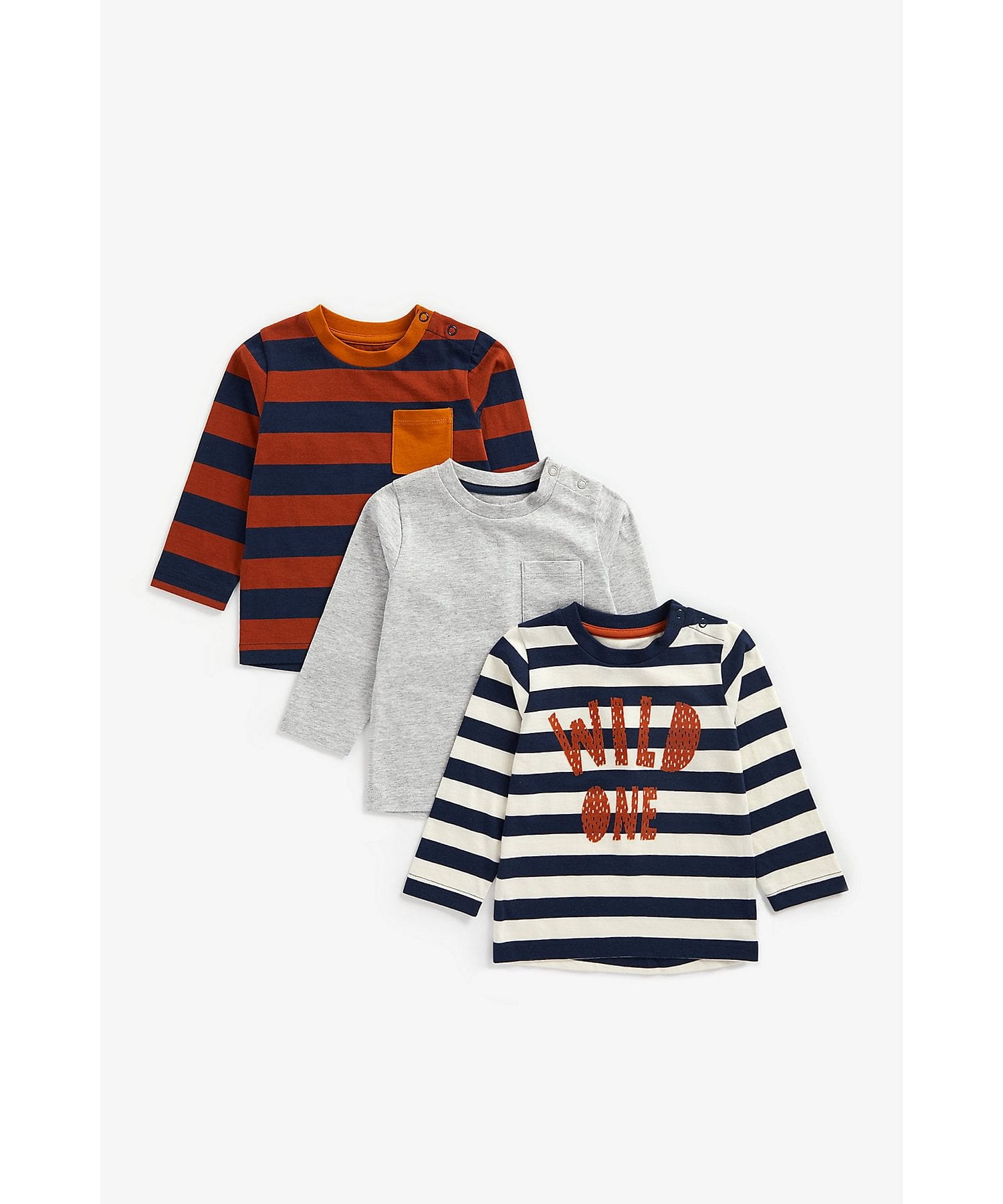 Mothercare | Boys Full Sleeves T-Shirt Textured Print - Pack Of 3 - Multicolor 0