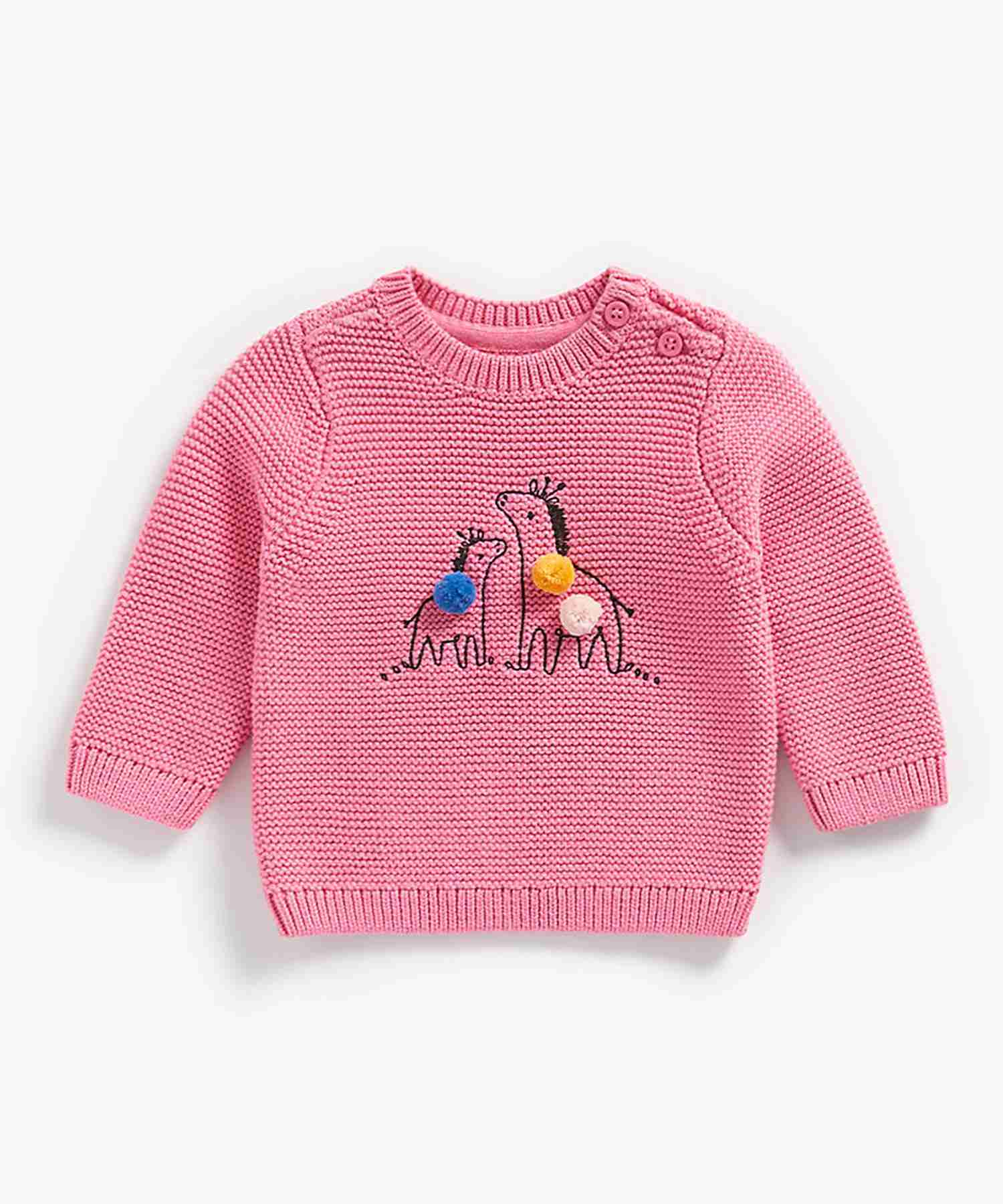 Mothercare Girls 100% Cotton Full Sleeves Sweater - Pink