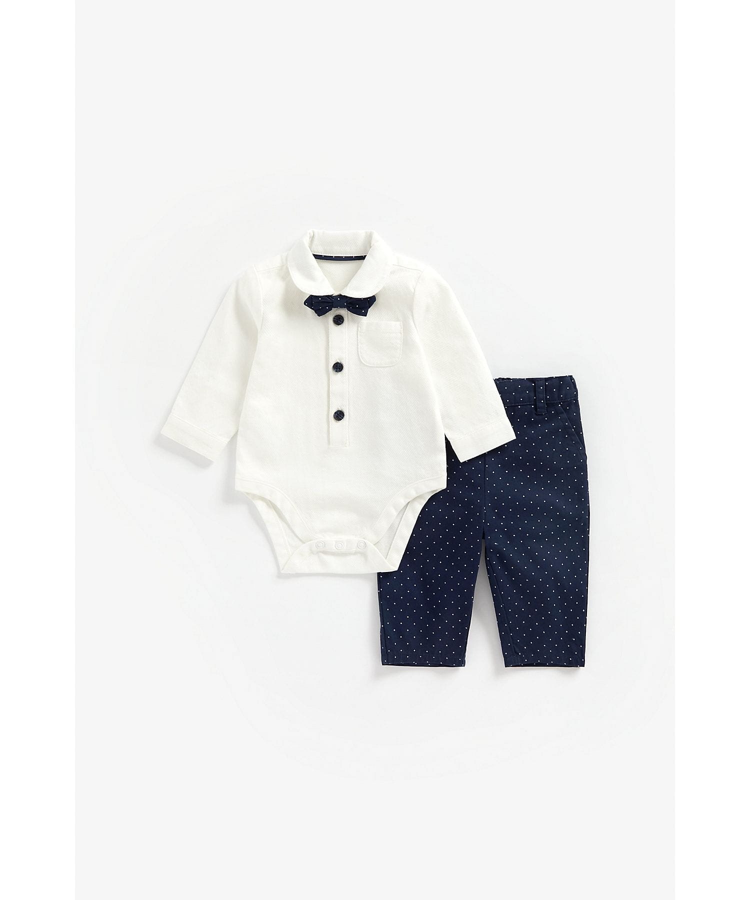 Mothercare | Boys Full Sleeves Bodysuit, Bow Tie And Trousers Party Set - Navy 0