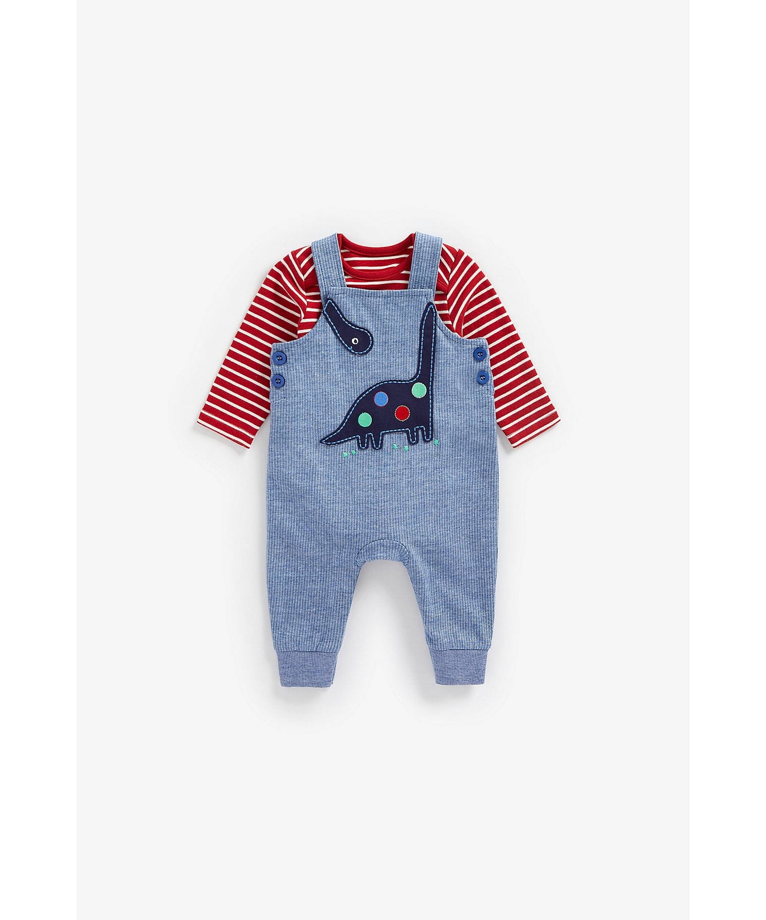Mothercare | Boys Full Sleeves Dungaree Set Dino Patchwork - Blue 0