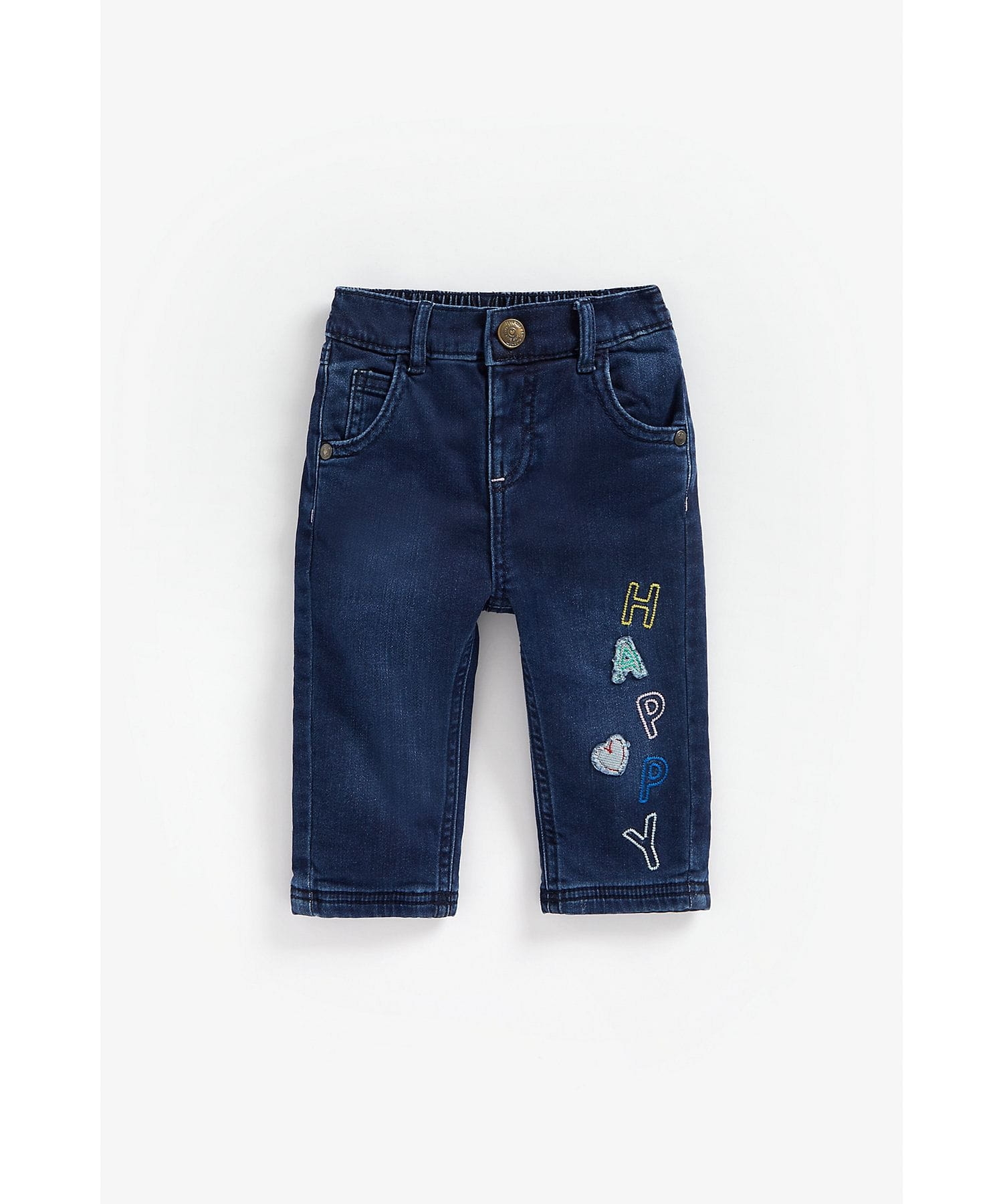 Mothercare | Girls Jeans Text Embroidery - Blue 0