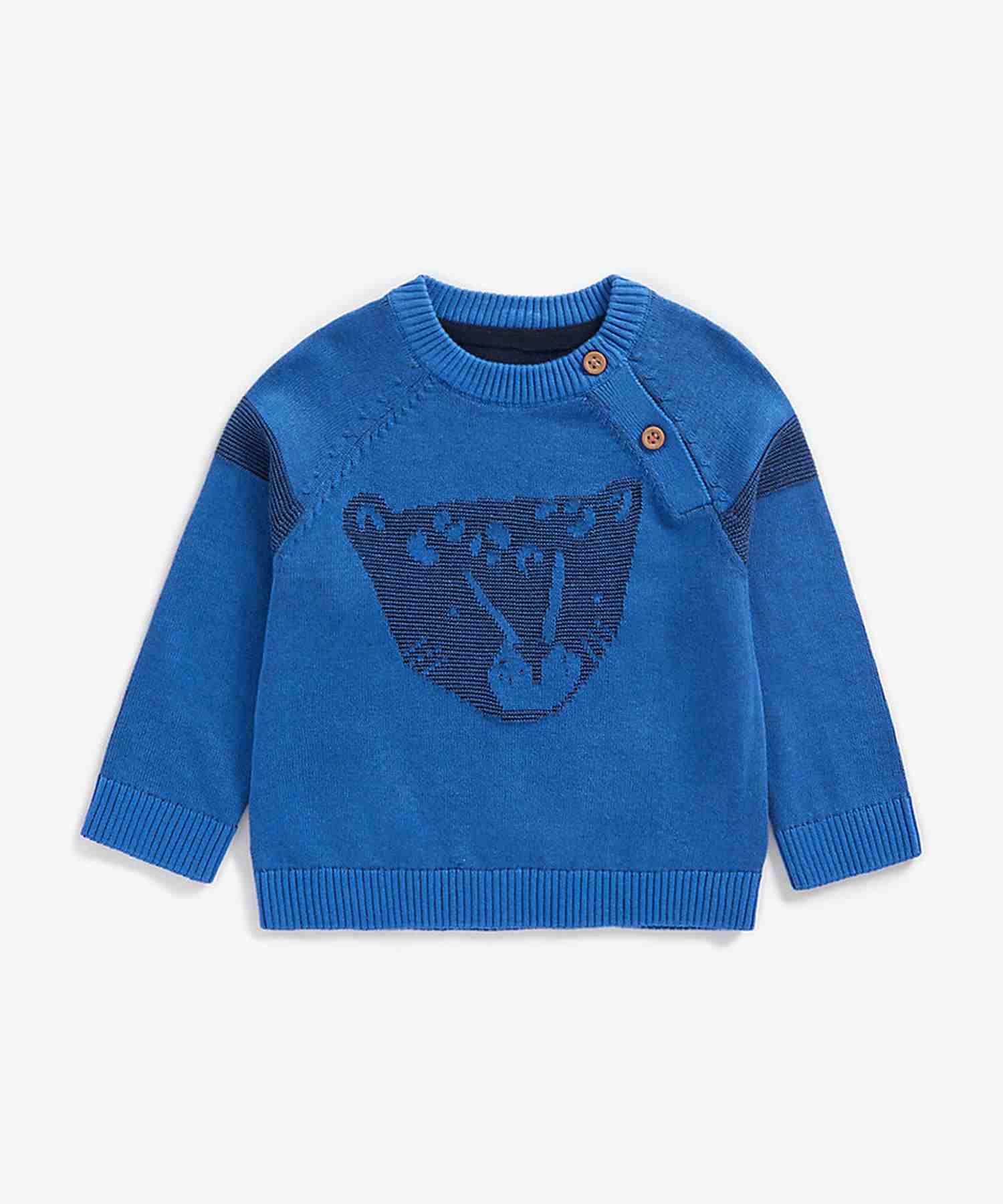 Mothercare Boys 100% Cotton Full Sleeves Sweater - Blue
