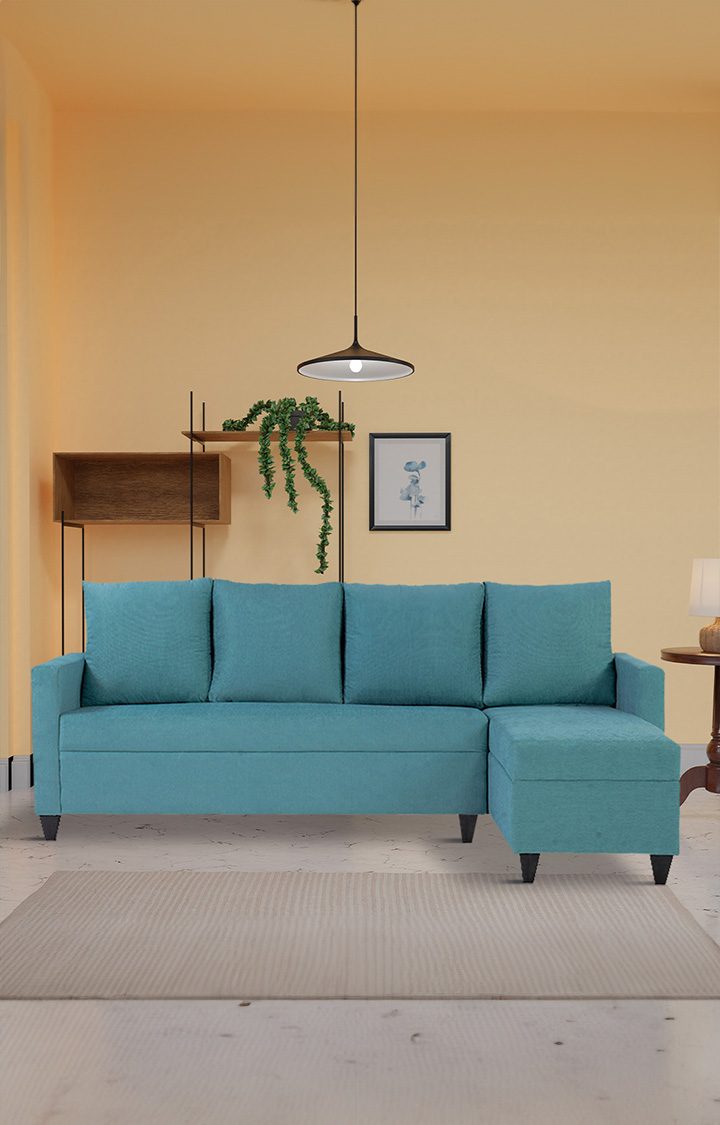 neudot Saya LHS Sectional Sofa for Living Room |6 Person Sofa| Premium Fabric with Cushioned Armrest | 12 Months Warranty| Solid Wood Frame| 6 Seater in Saya Teal Color DIY(Do-It-Yourself)