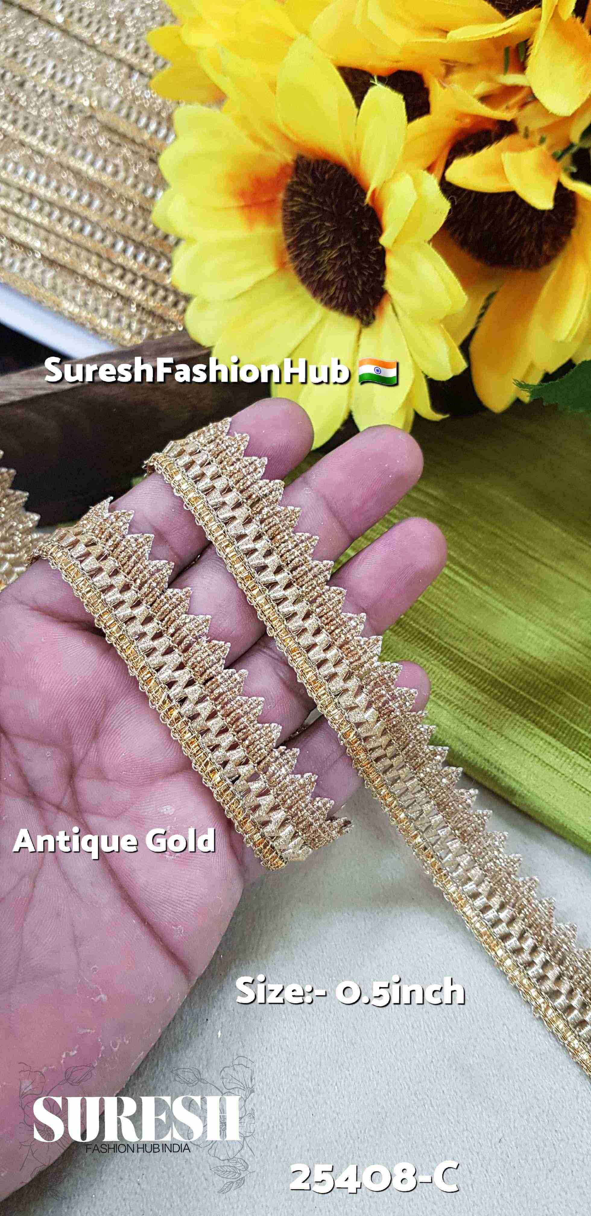 Antique Gold Glitter Jhalar Lace – 18 Meters