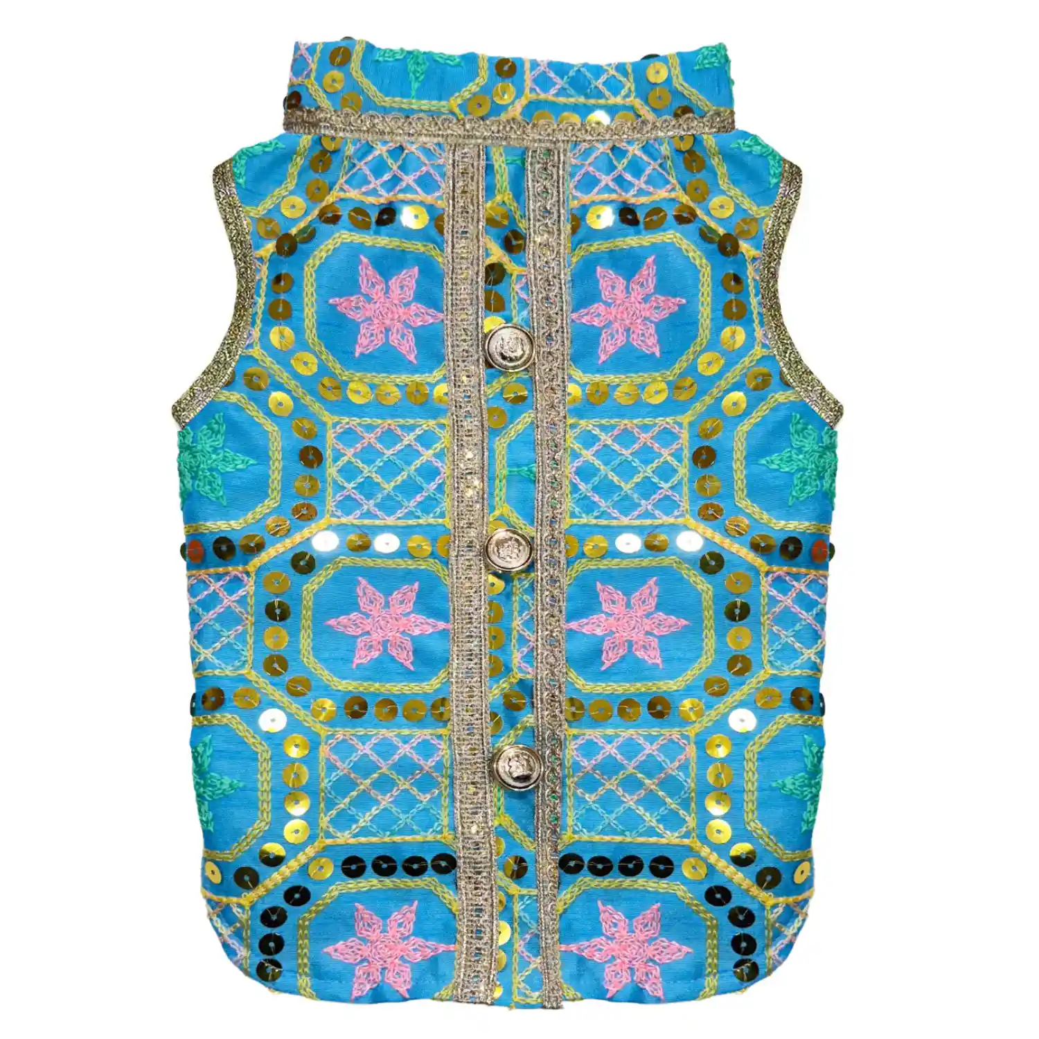 Pawsindia Traditional Nawabi Sky Blue Embroidered Kurta for Cats