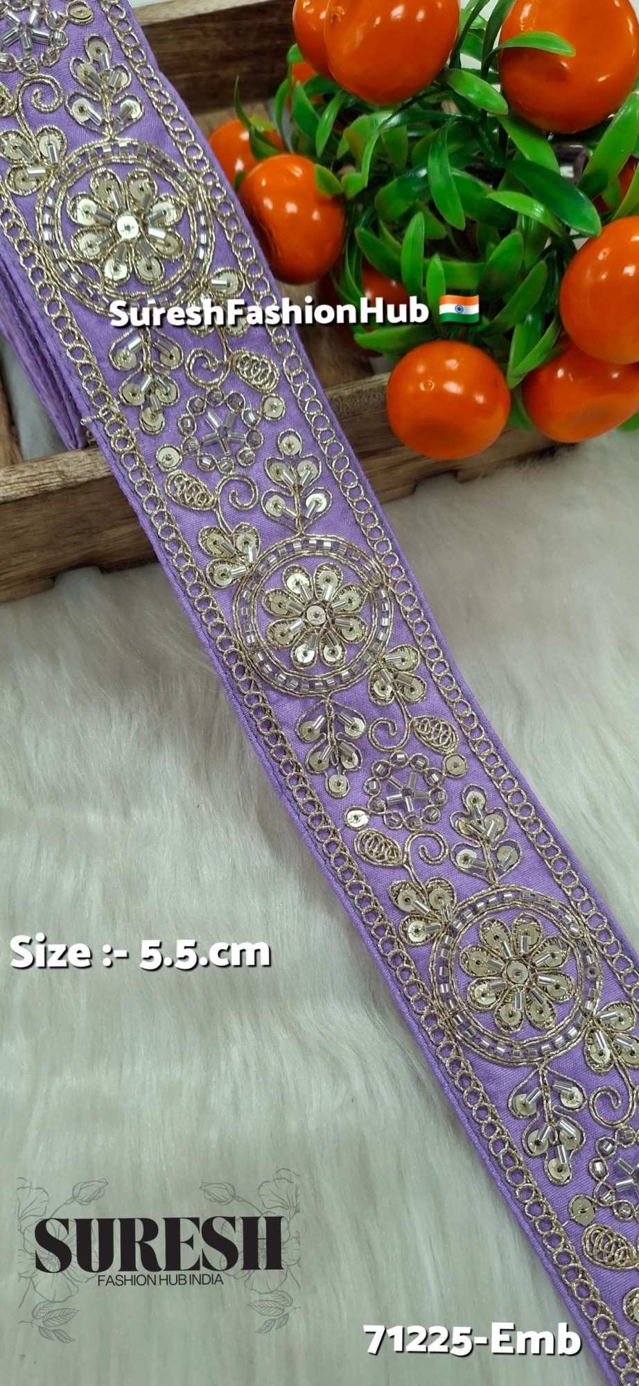 Lilac Floral Cutdana Bead Embroidery Lace – Design No. 71225-Emb